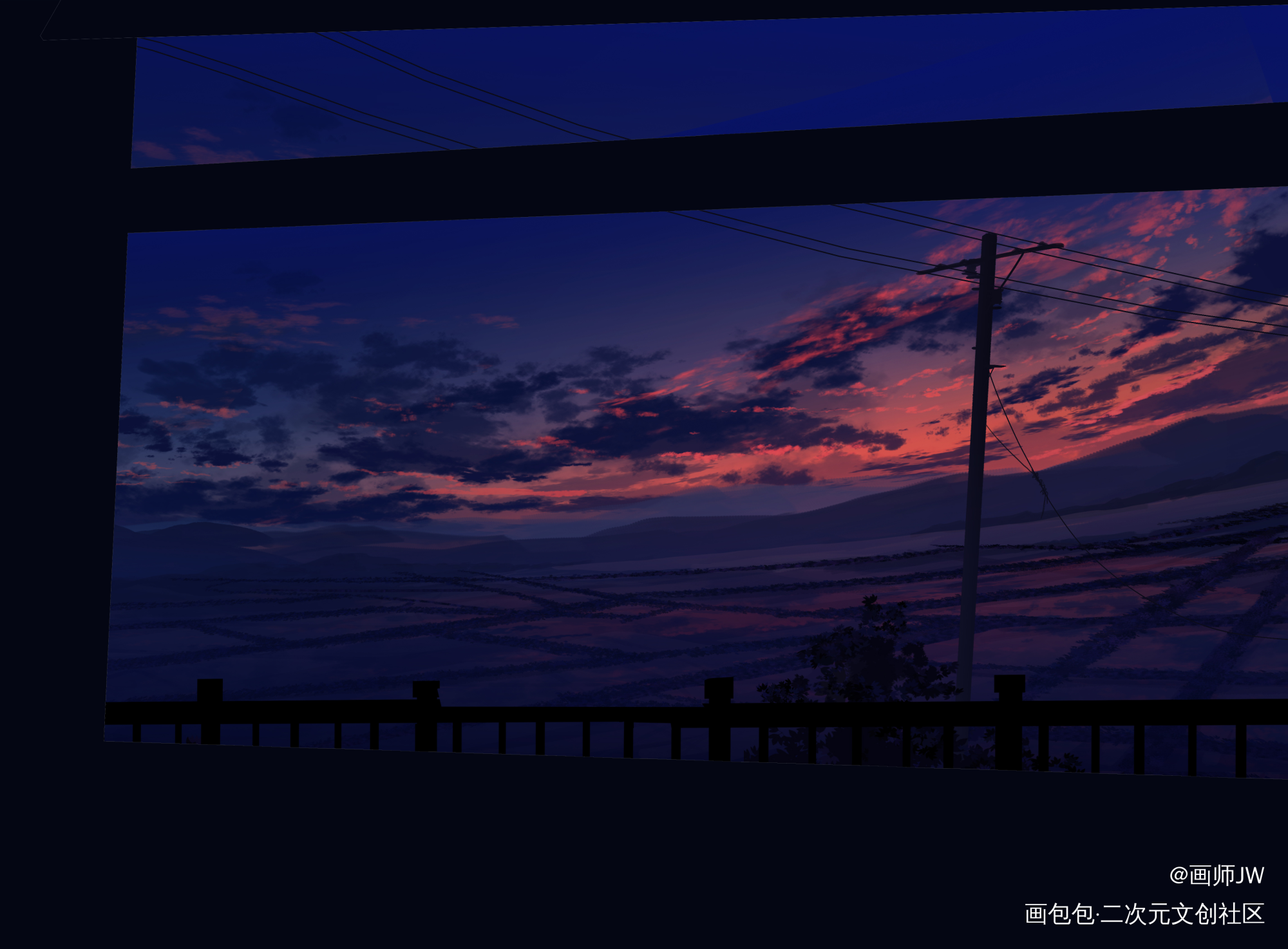 ←草图 and 成图→_手绘厚涂日系插画风景板绘插画壁纸绘画原创绘画作品