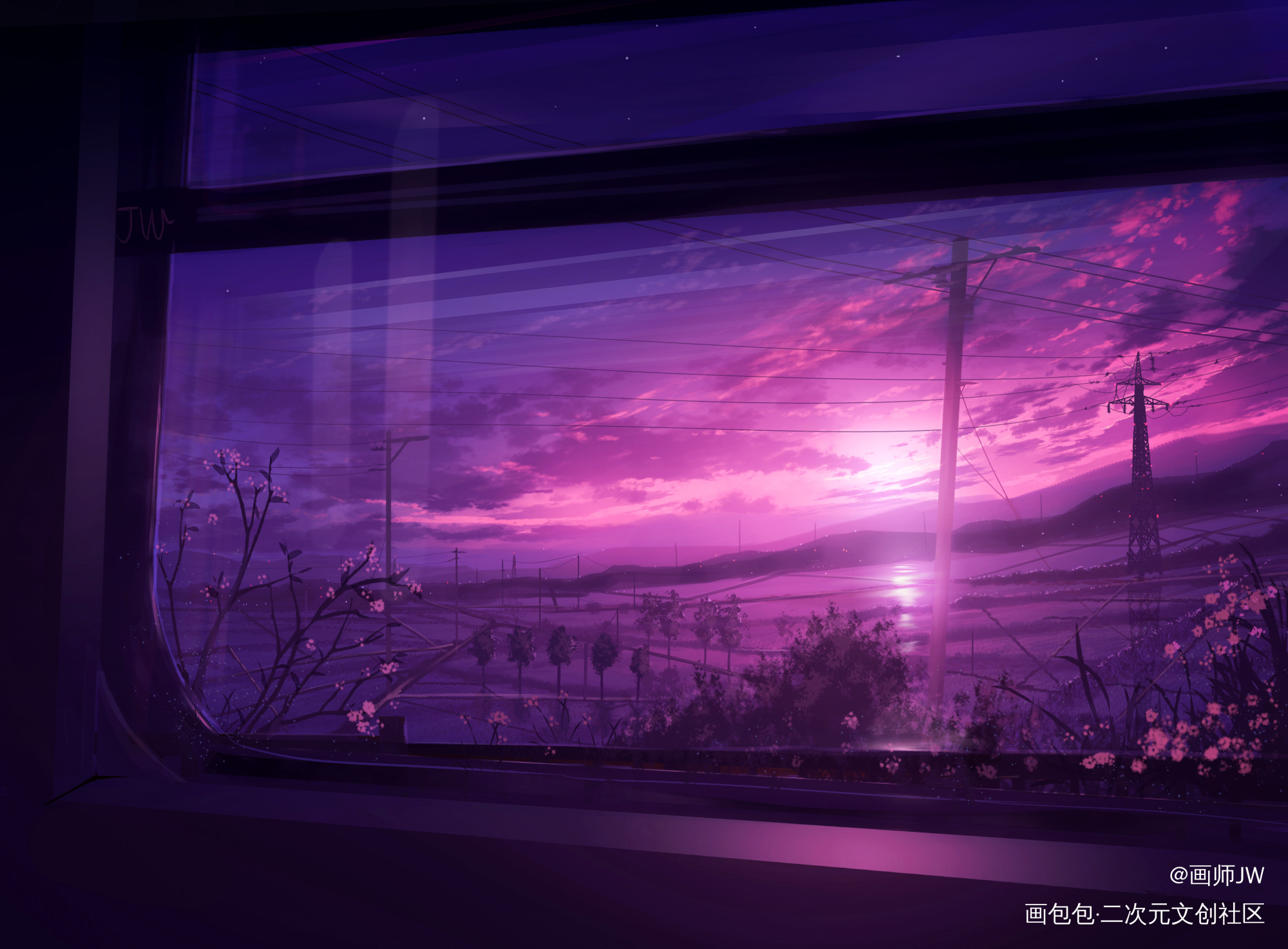 ←草图 and 成图→_手绘厚涂日系插画风景板绘插画壁纸绘画原创绘画作品