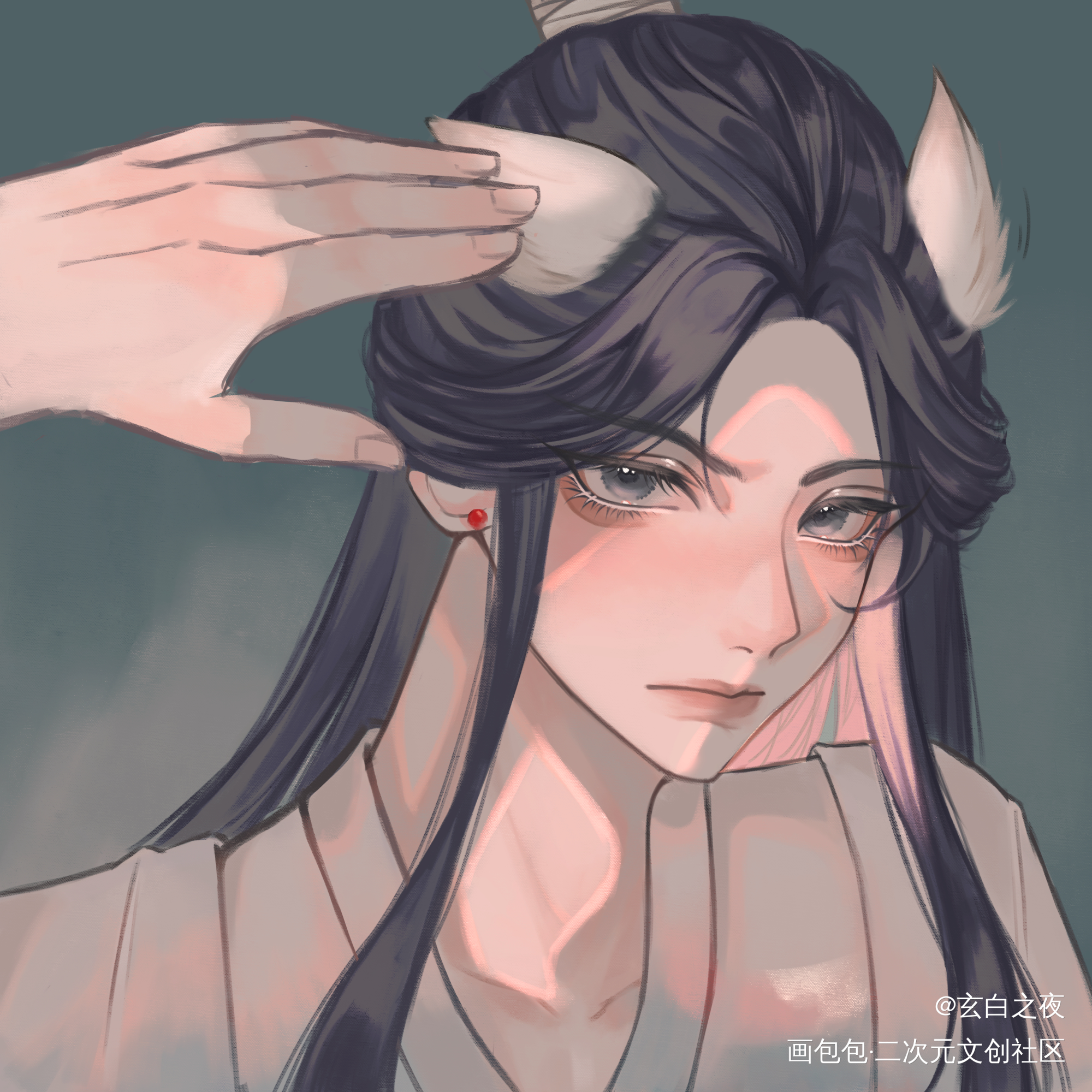 不准摸耳朵！_二哈和他的白猫师尊楚晚宁绘画作品