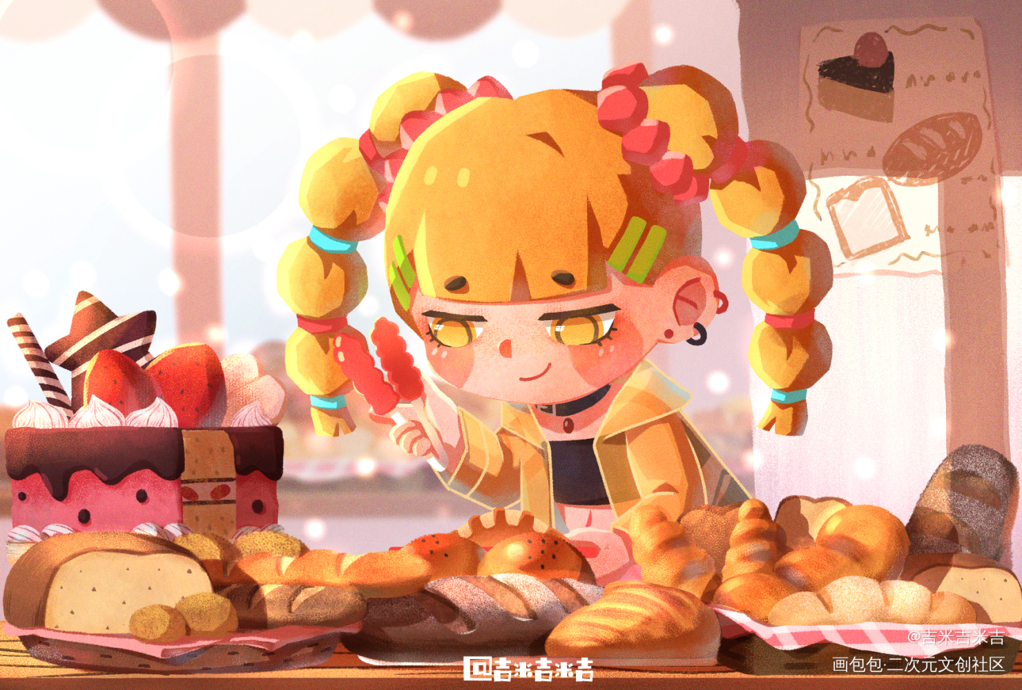 要来点面包吗_儿童插画平涂Q版绘画作品