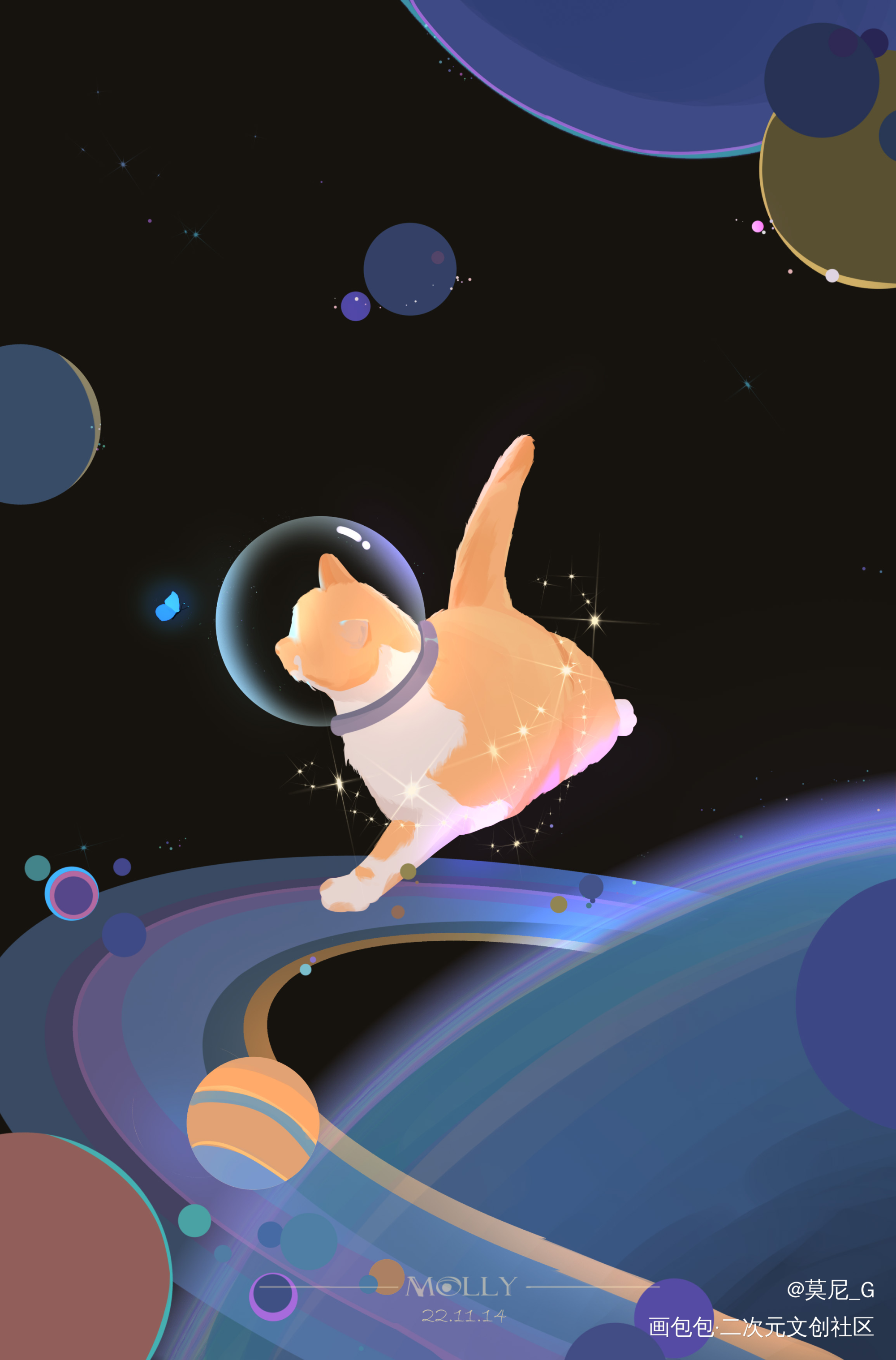 太空漫步_我要上首推插画猫绘画练习板绘绘画绘画作品
