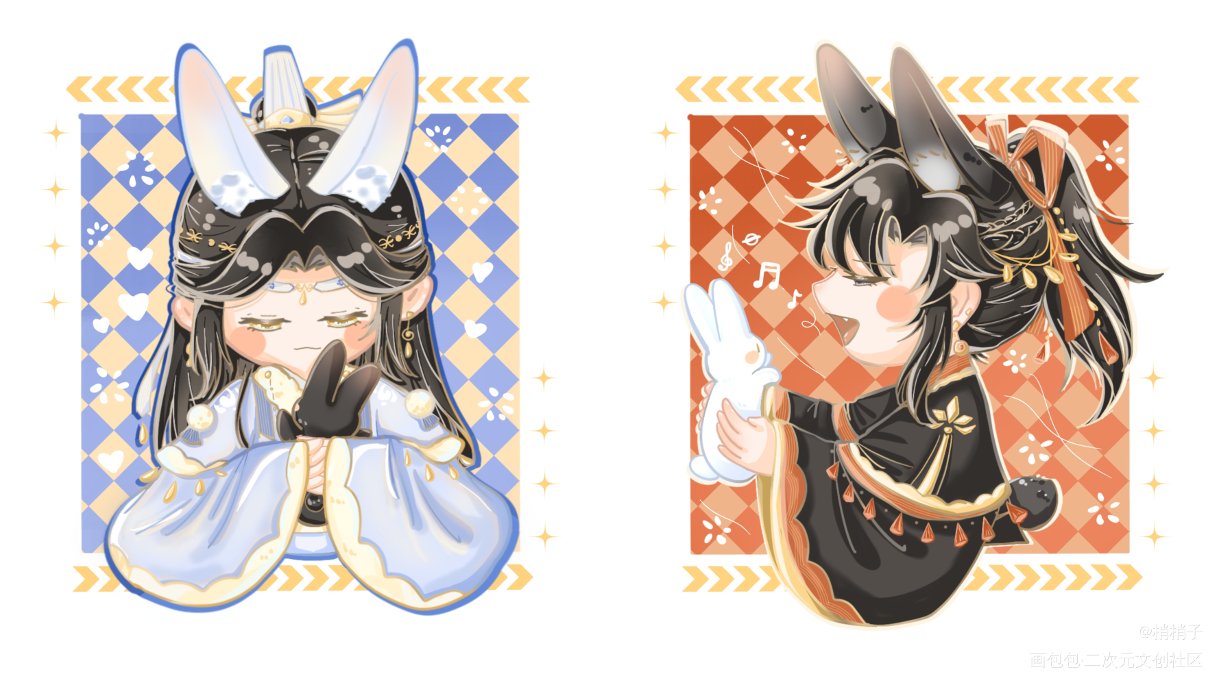 拥抱兔兔忘羡_魔道祖师忘羡Q版绘画作品