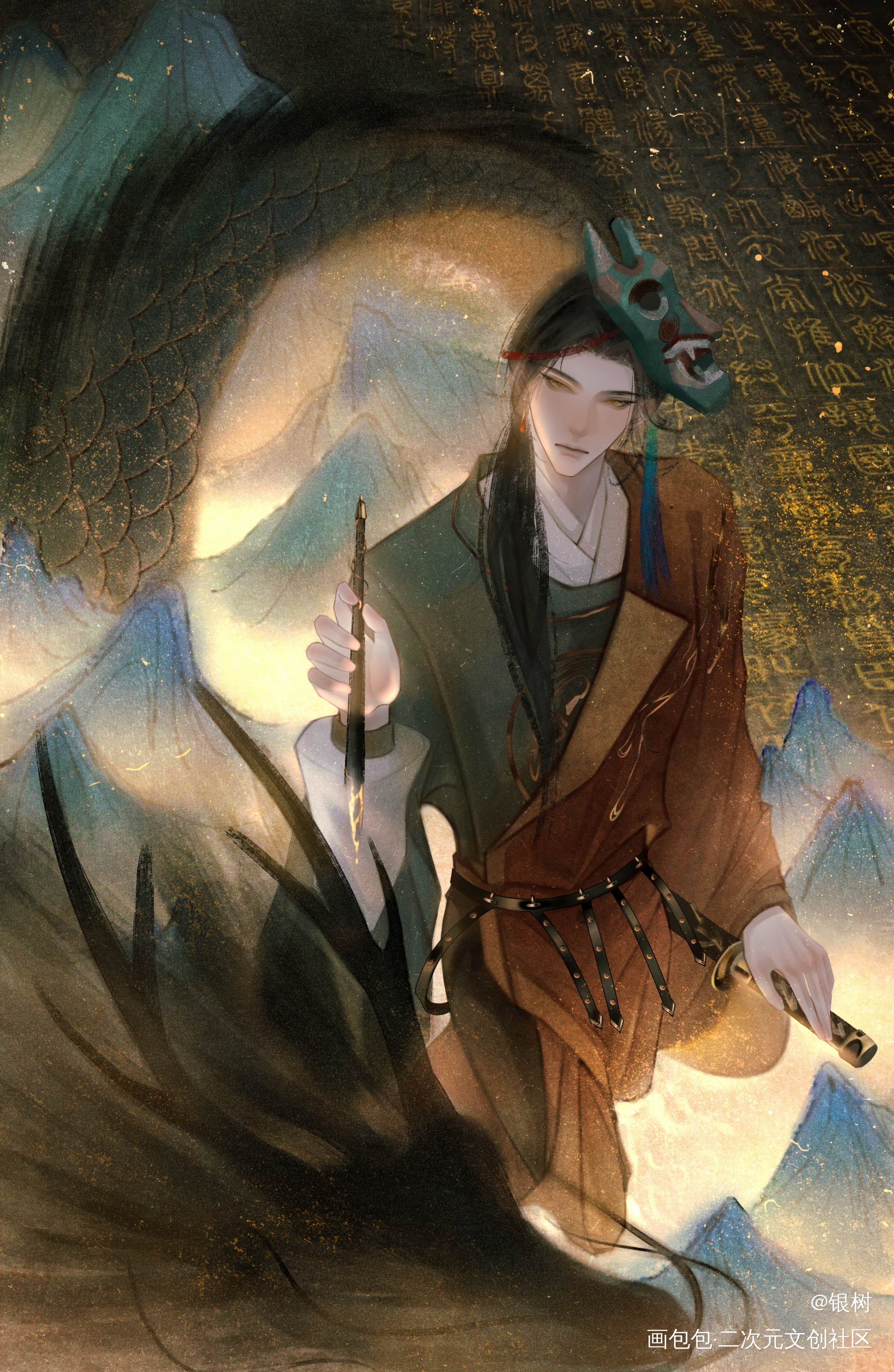神明描绘人间_黑塔利亚王耀板绘涂古风绘画绘画作品