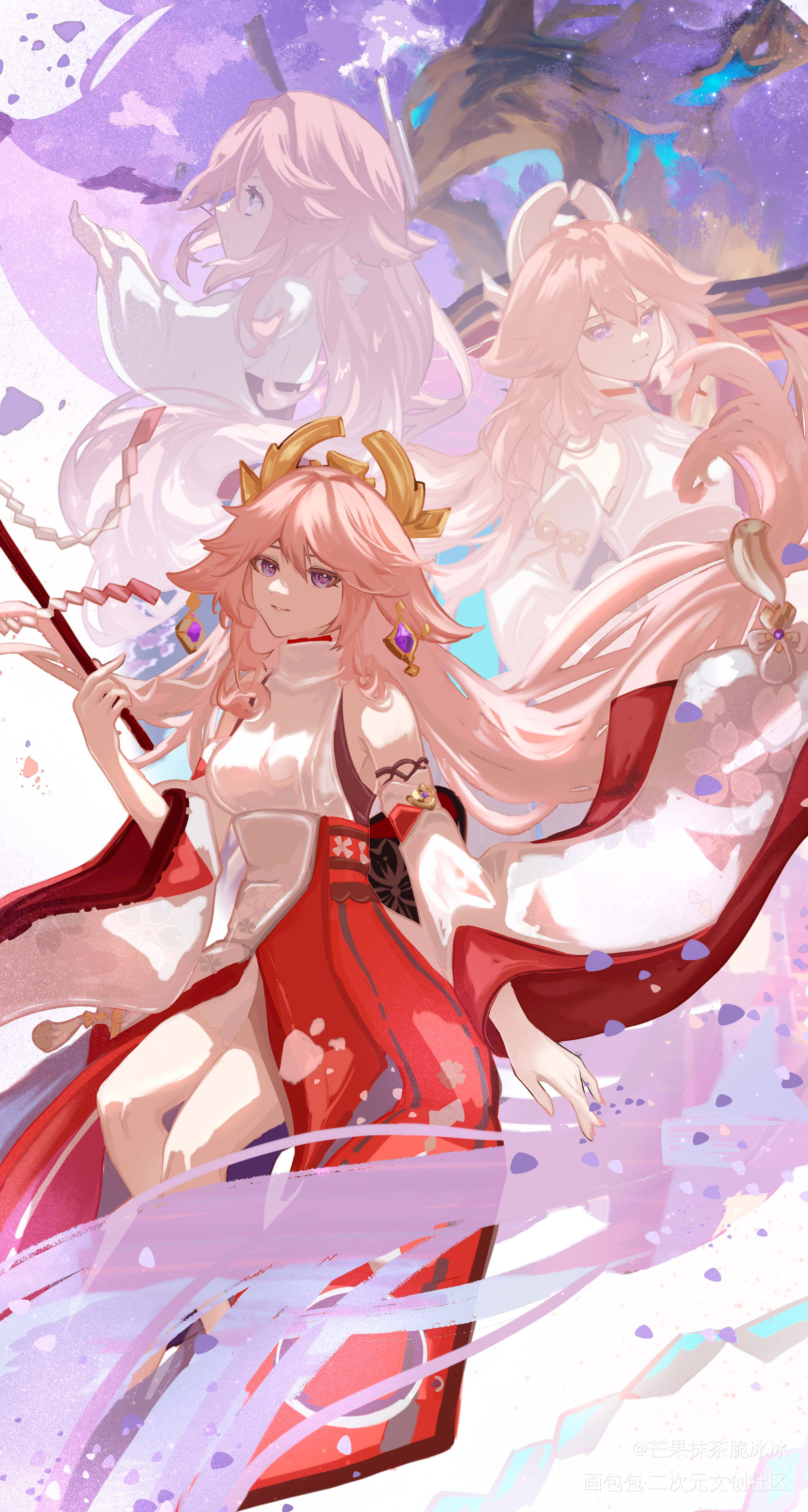翻车现场_原神板绘涂伪厚涂日系插画八重神子摸鱼二次元板绘绘画作品