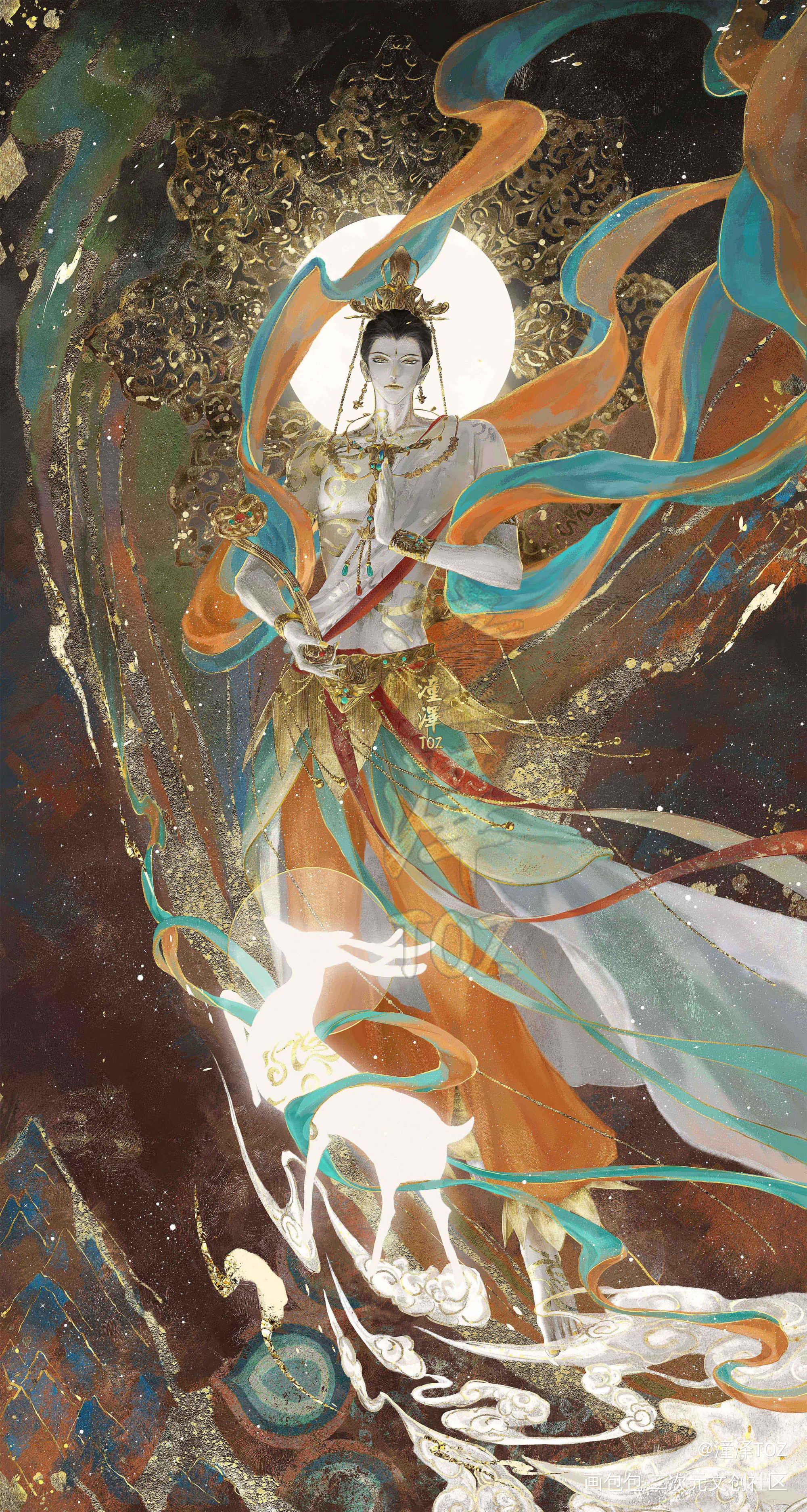 敦煌飞天系列 |第3集·无念_敦煌国风插画男飞天板绘插画板绘绘画作品