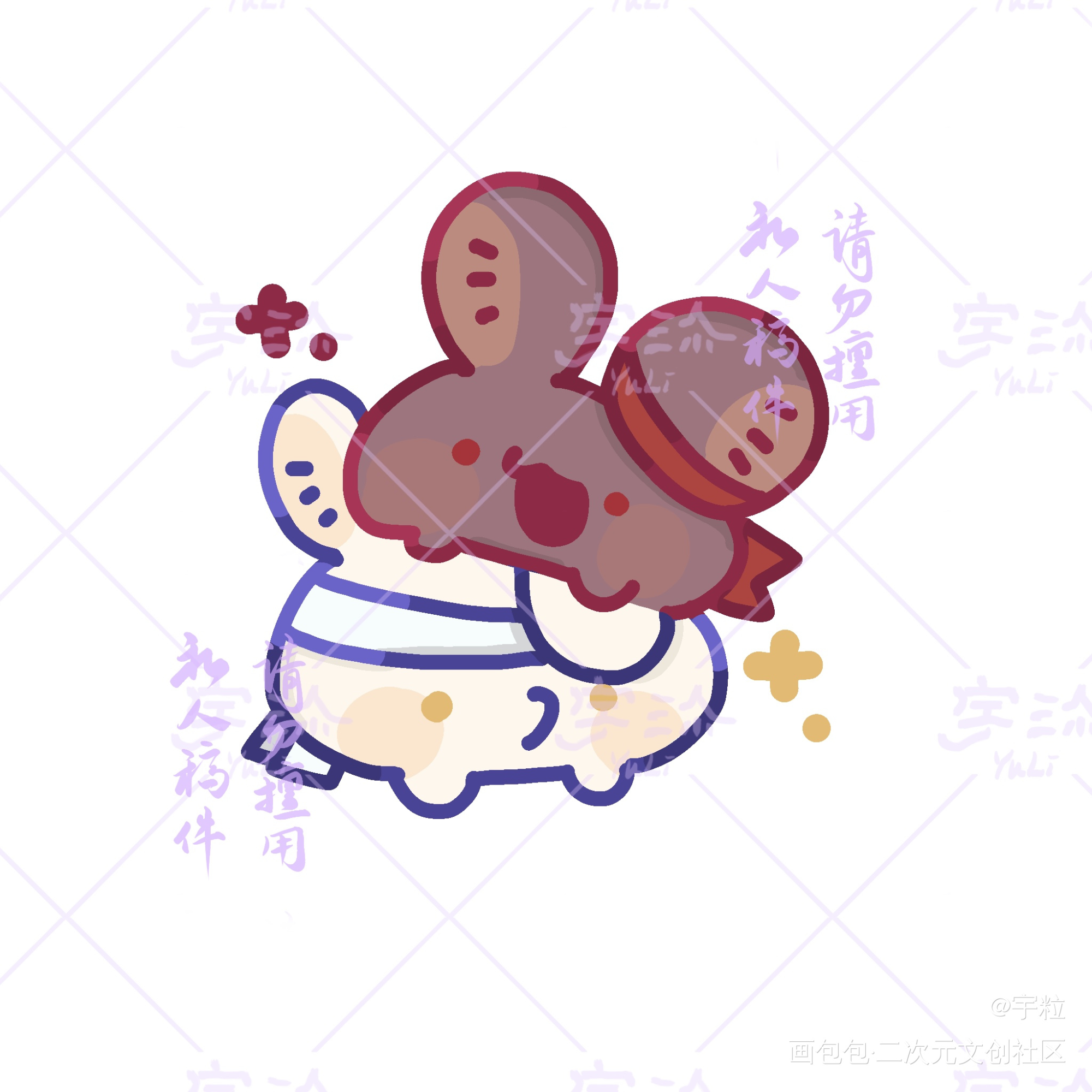 兔兔贴贴Q_魔道祖师忘羡蓝忘机，魏无羡绘画作品
