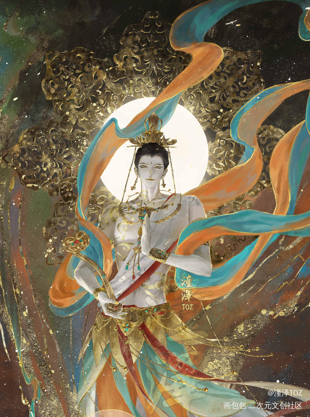 敦煌飞天系列 |第3集·无念_敦煌国风插画男飞天板绘插画板绘绘画作品