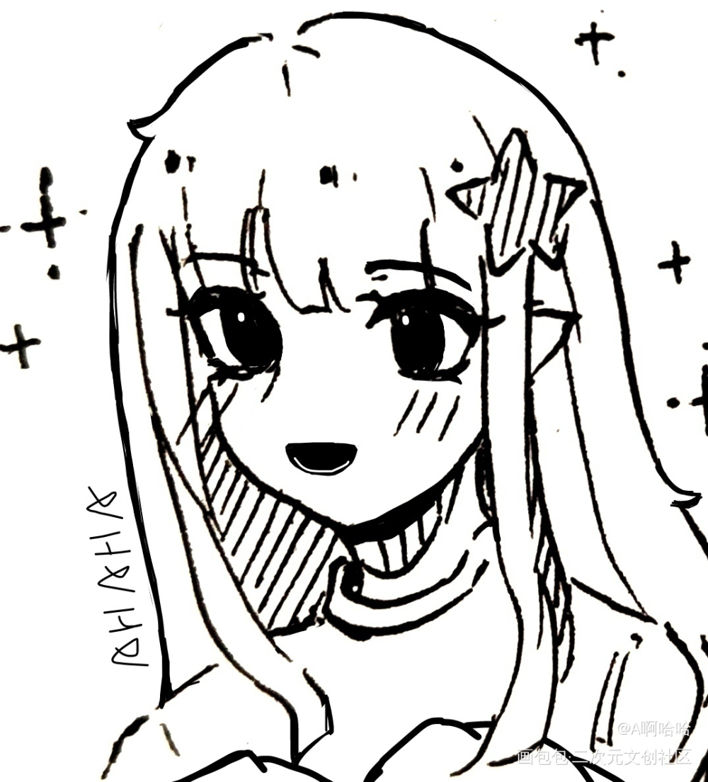 呜哇！！(･∀･)✨_凹凸世界凯莉黑白简笔绘画作品