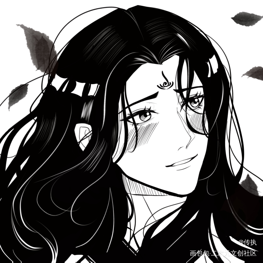 只需要一个眼神_人渣反派自救系统洛冰河黑白简笔绘画作品