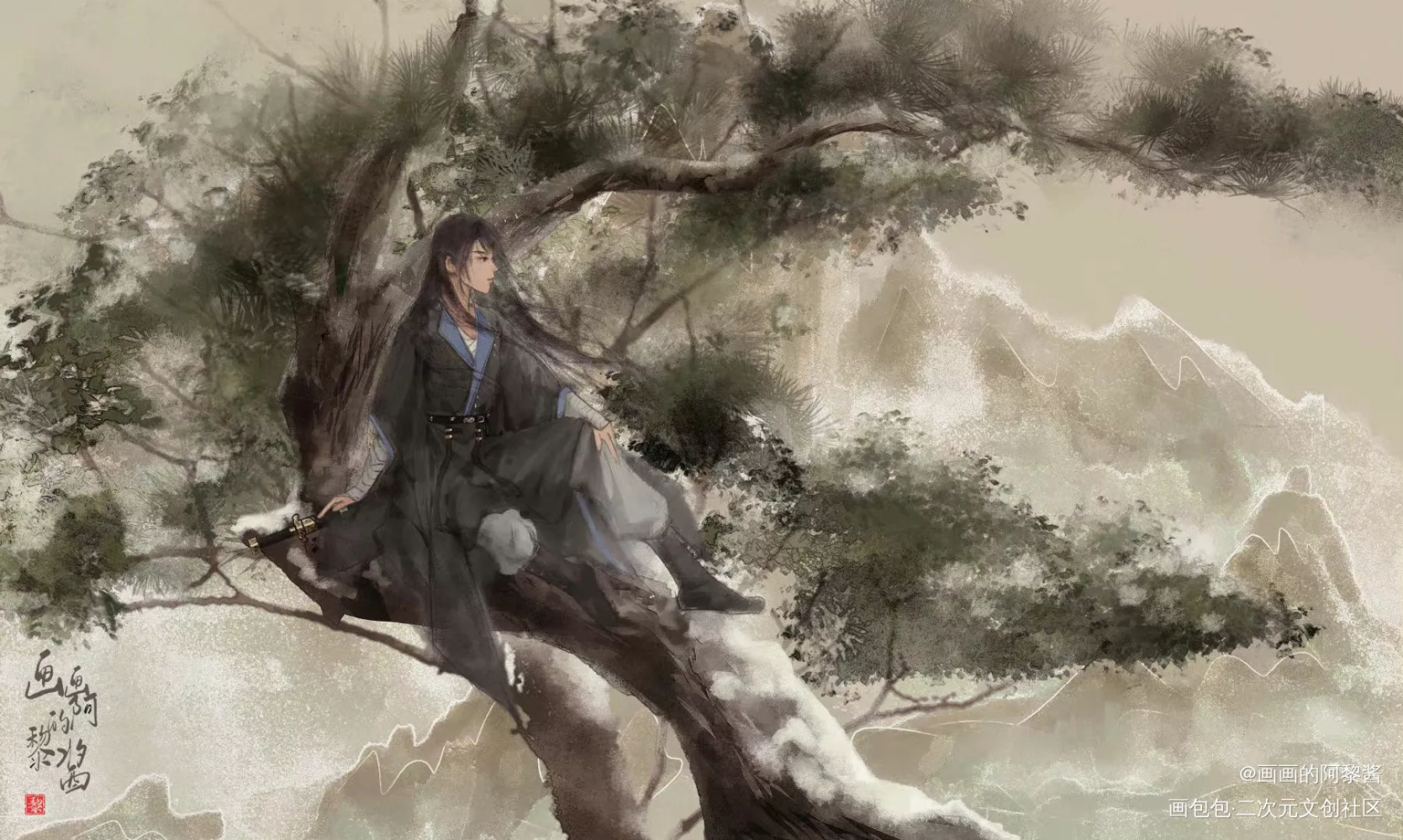 摸了一只小哥，生日快乐呀～_盗墓笔记张起灵生日快乐张起灵板绘涂水墨古风平涂我要上首推同人绘画作品