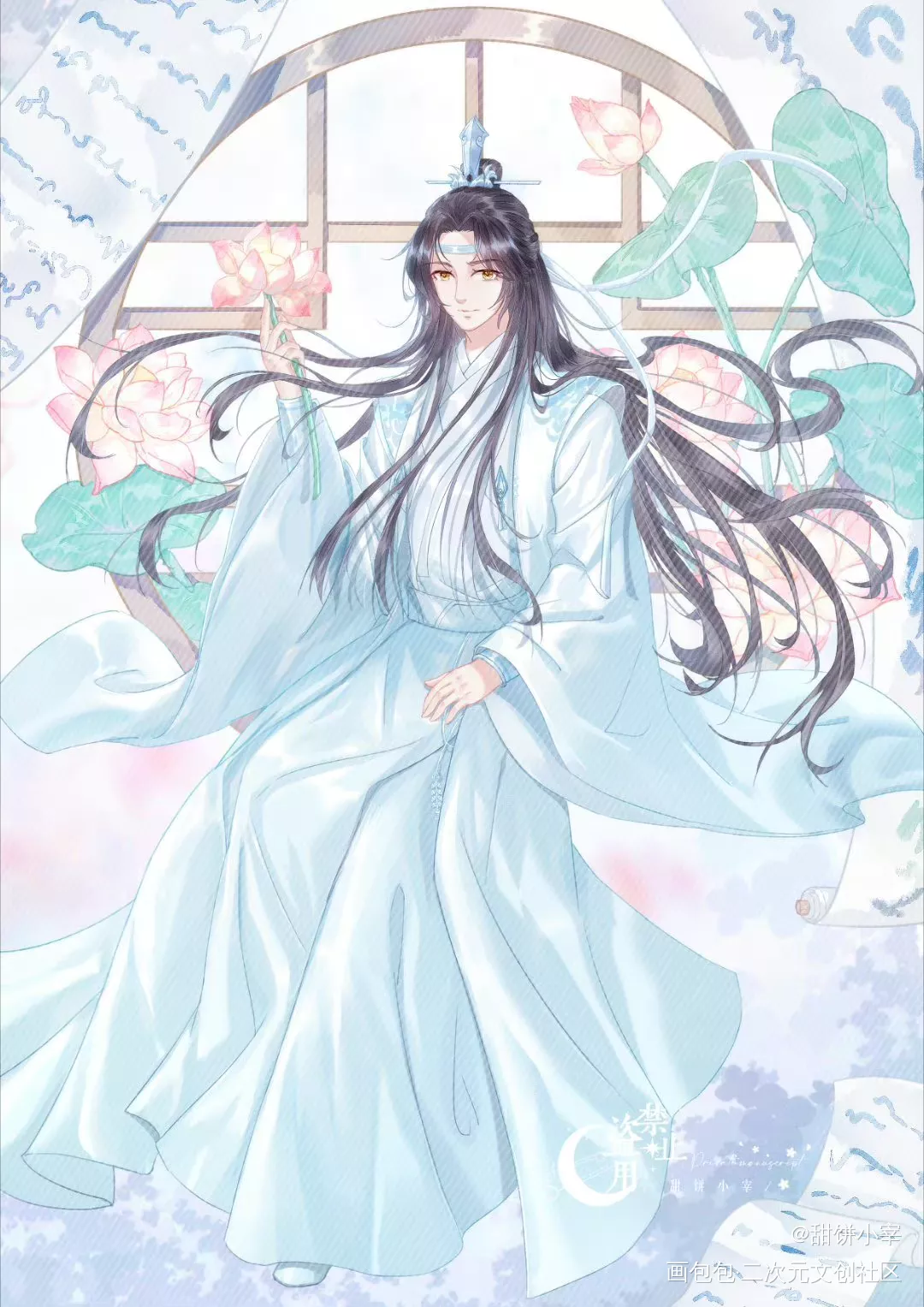 蓝忘机_魔道祖师蓝忘机古风绘画作品