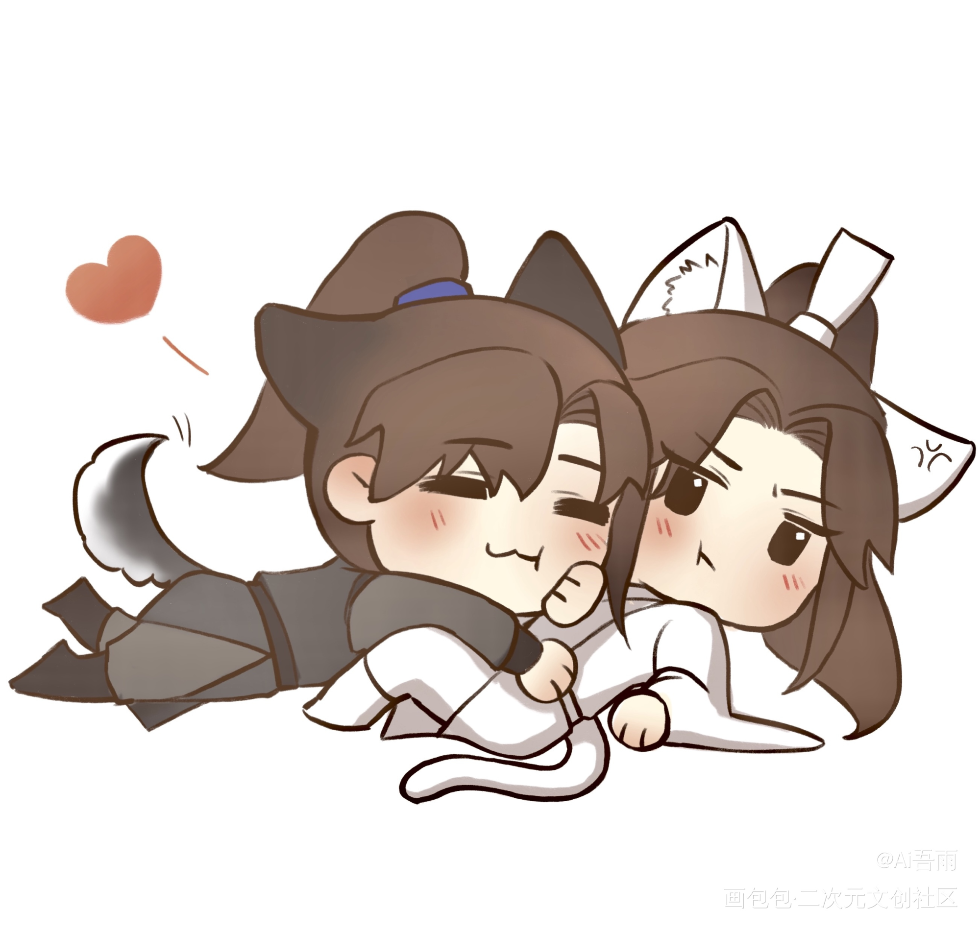 贴贴_二哈和他的白猫师尊燃晚墨燃楚晚宁绘画作品