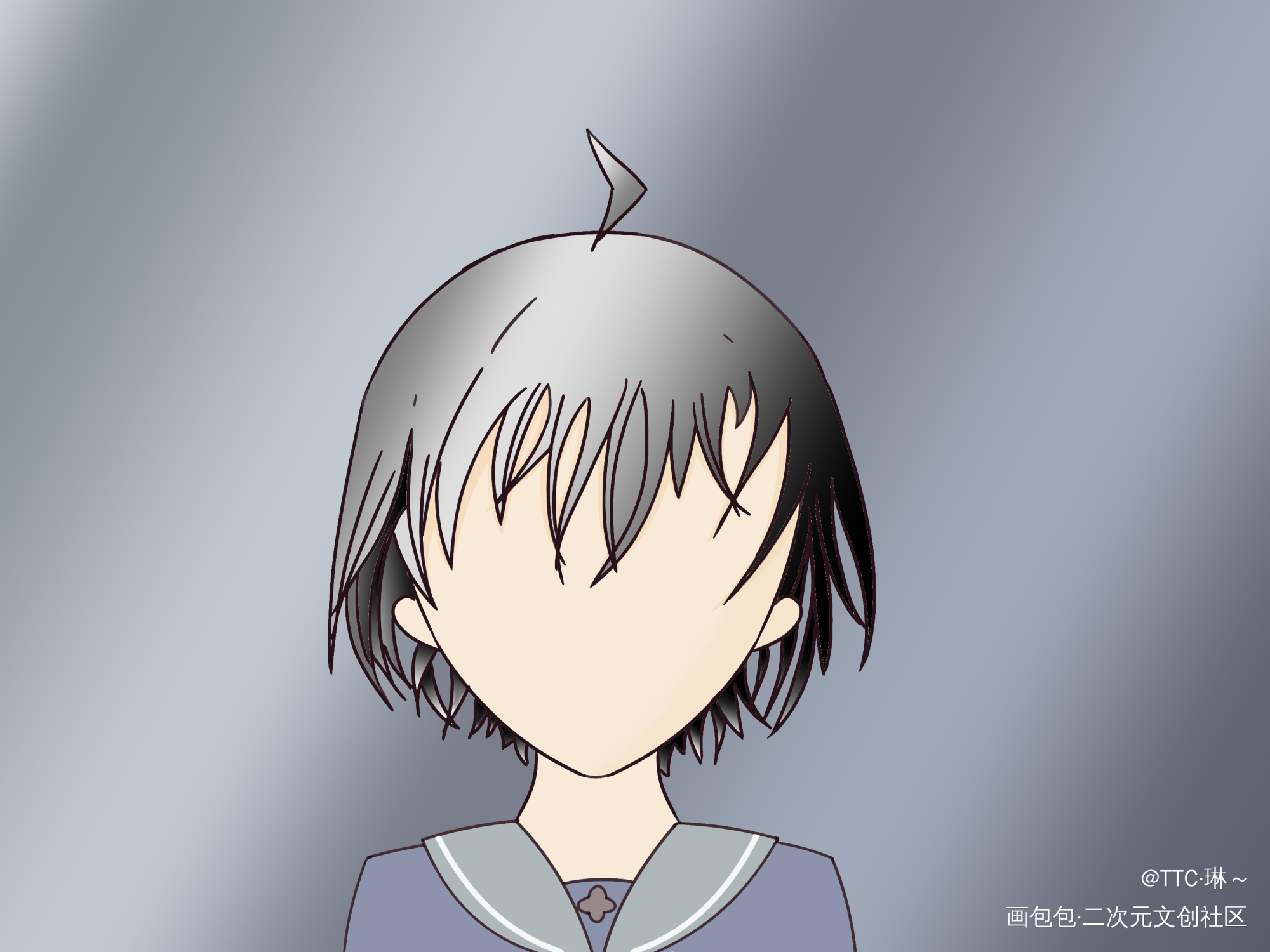 打了一半阴影…_校园风无属性原创插画原创设计原创漫画原创头像原创人物摸鱼板绘原创绘画作品