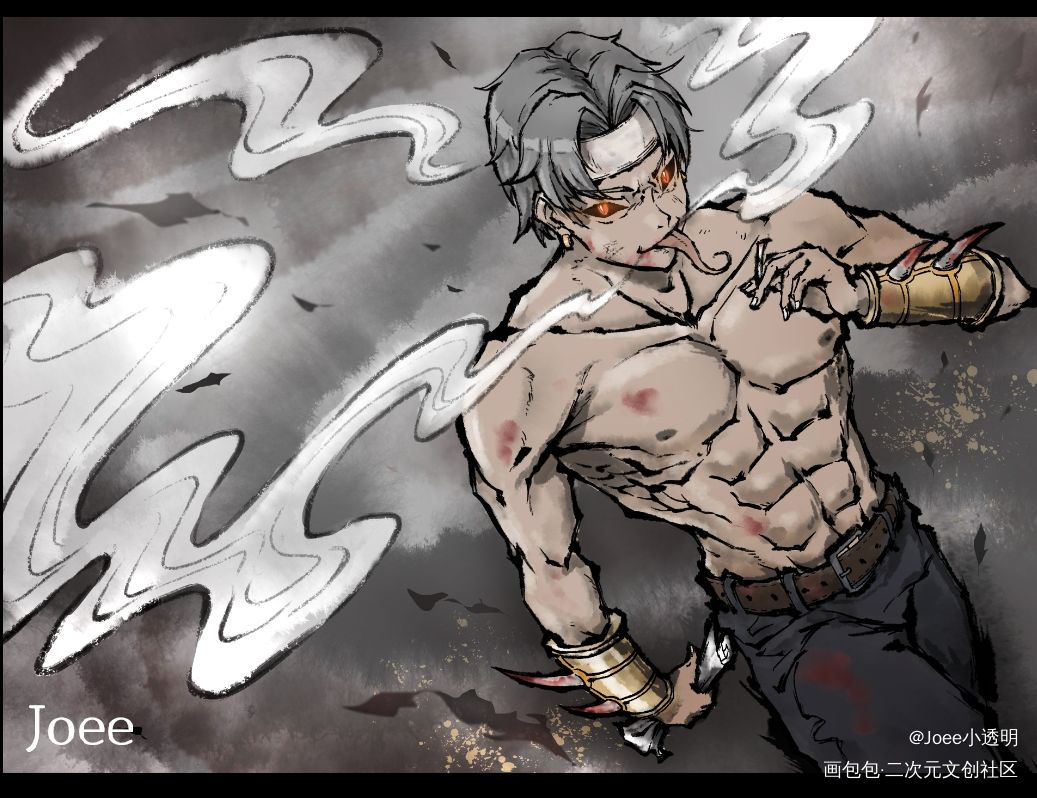 《门主·齐物志》 巴蛇_水墨平涂日系插画原创oc绘画作品