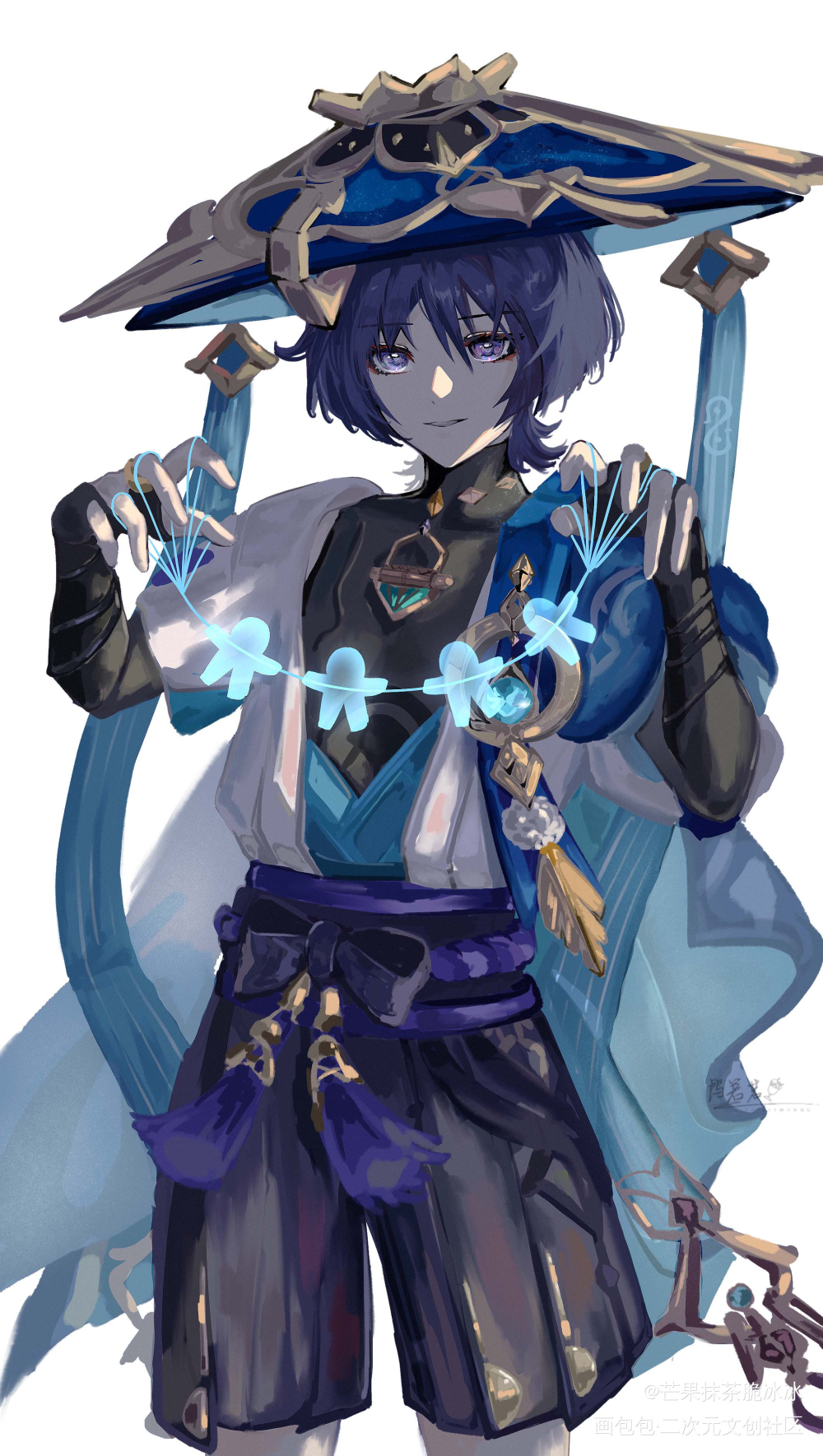 编花绳！_原神板绘涂伪厚涂插画原神流浪者摸鱼二次元板绘绘画作品