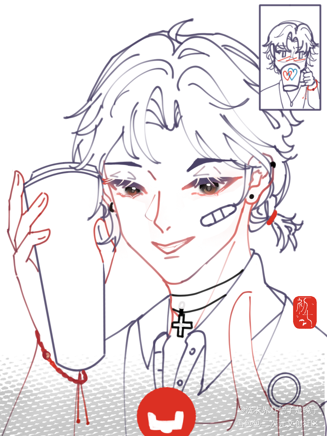 “老师，我买到草莓奶昔啦～”_人渣反派自救系统冰秋洛冰河古风绘画作品