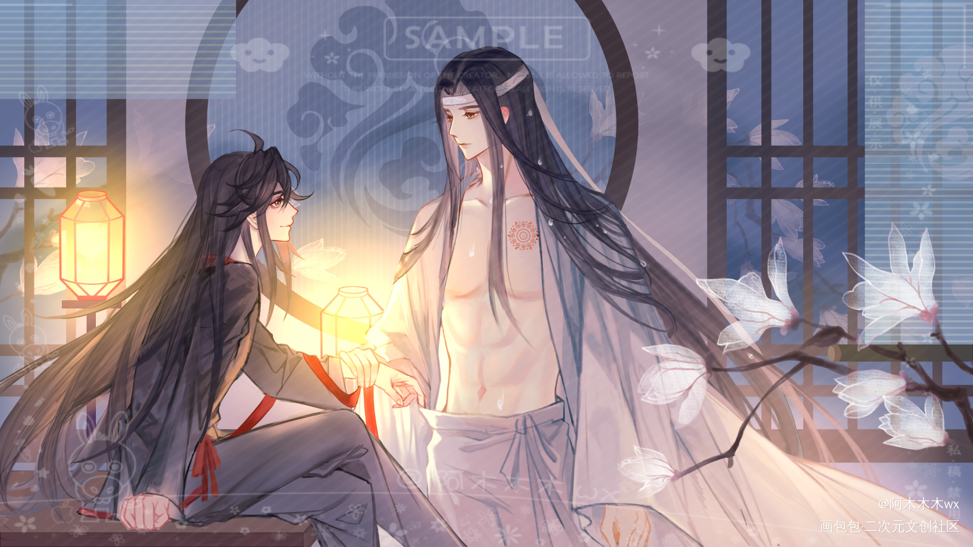 忘羡扯裤裤～_魔道祖师忘羡蓝忘机魏无羡蓝忘机0123生日快乐魏无羡1031生日快乐绘画作品