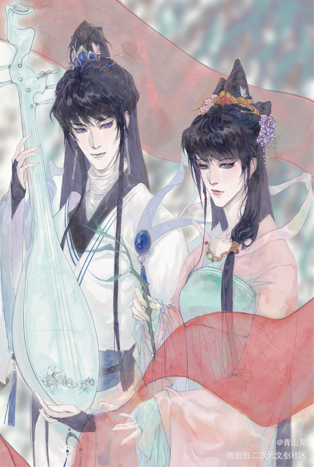 俺家的小情侣柳墨丹心_古风绘画作品