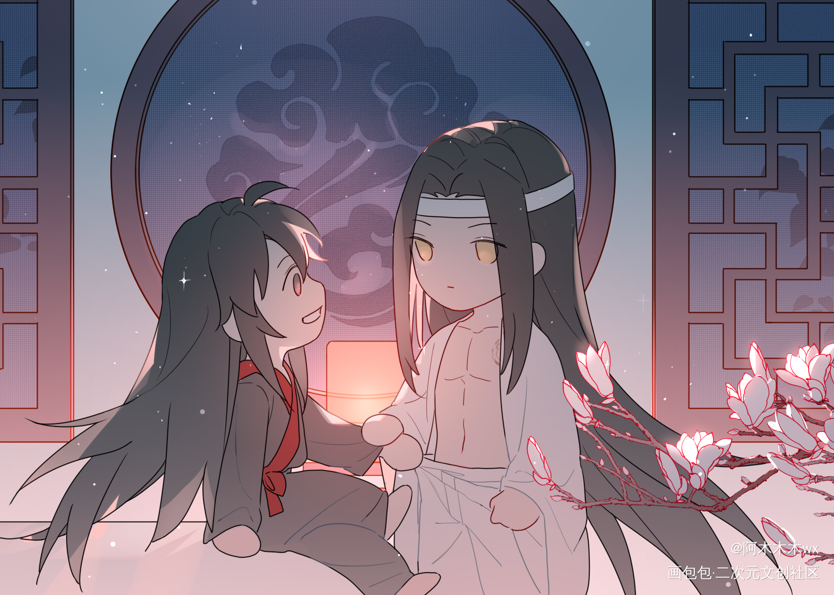 Q版忘羡扯裤裤～_魔道祖师忘羡蓝忘机魏无羡蓝忘机0123生日快乐魏无羡1031生日快乐绘画作品