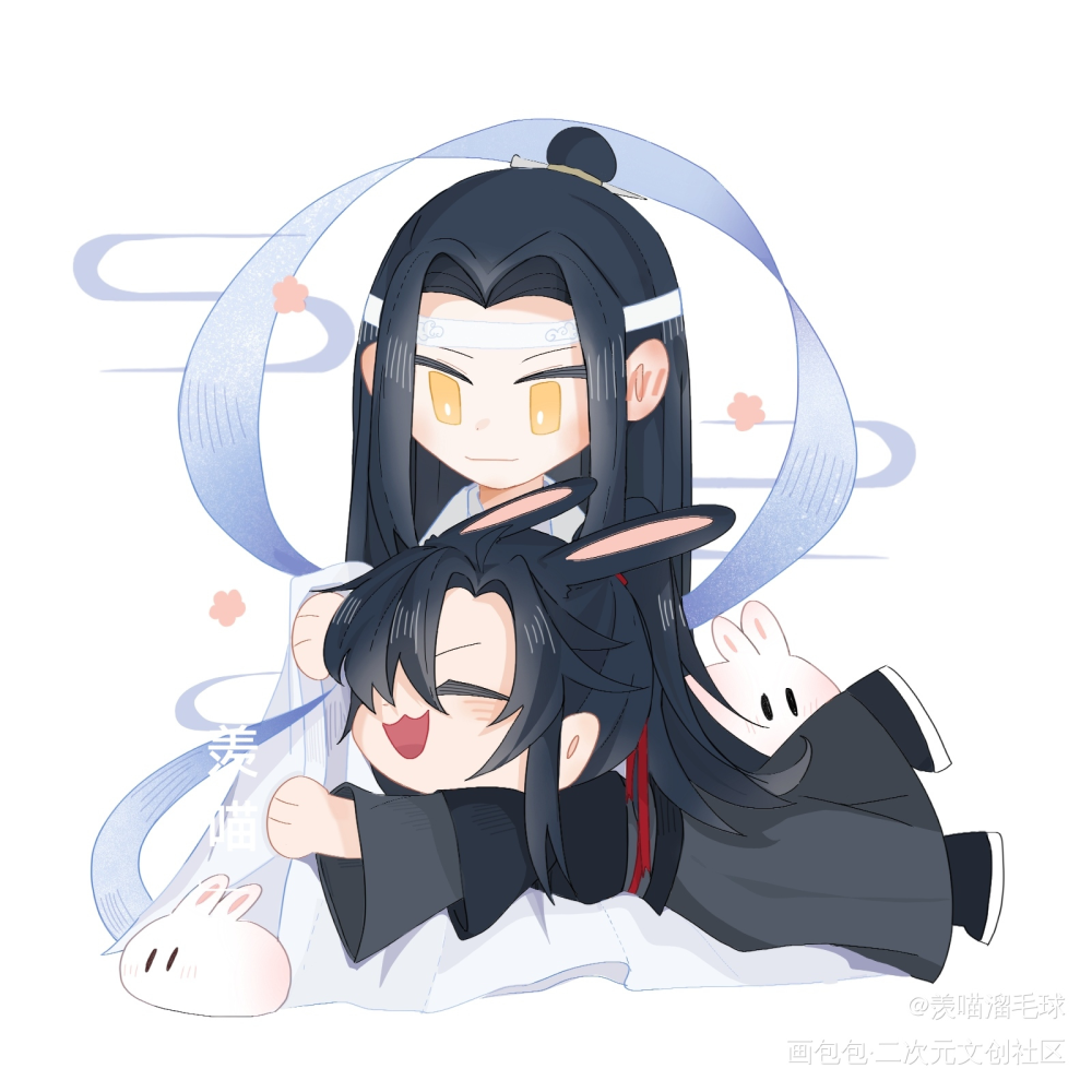 中秋贺图_魔道祖师忘羡魏婴蓝湛蓝忘机，魏无羡蓝忘机魏无羡魏无羡蓝忘机墨香铜臭绘画作品