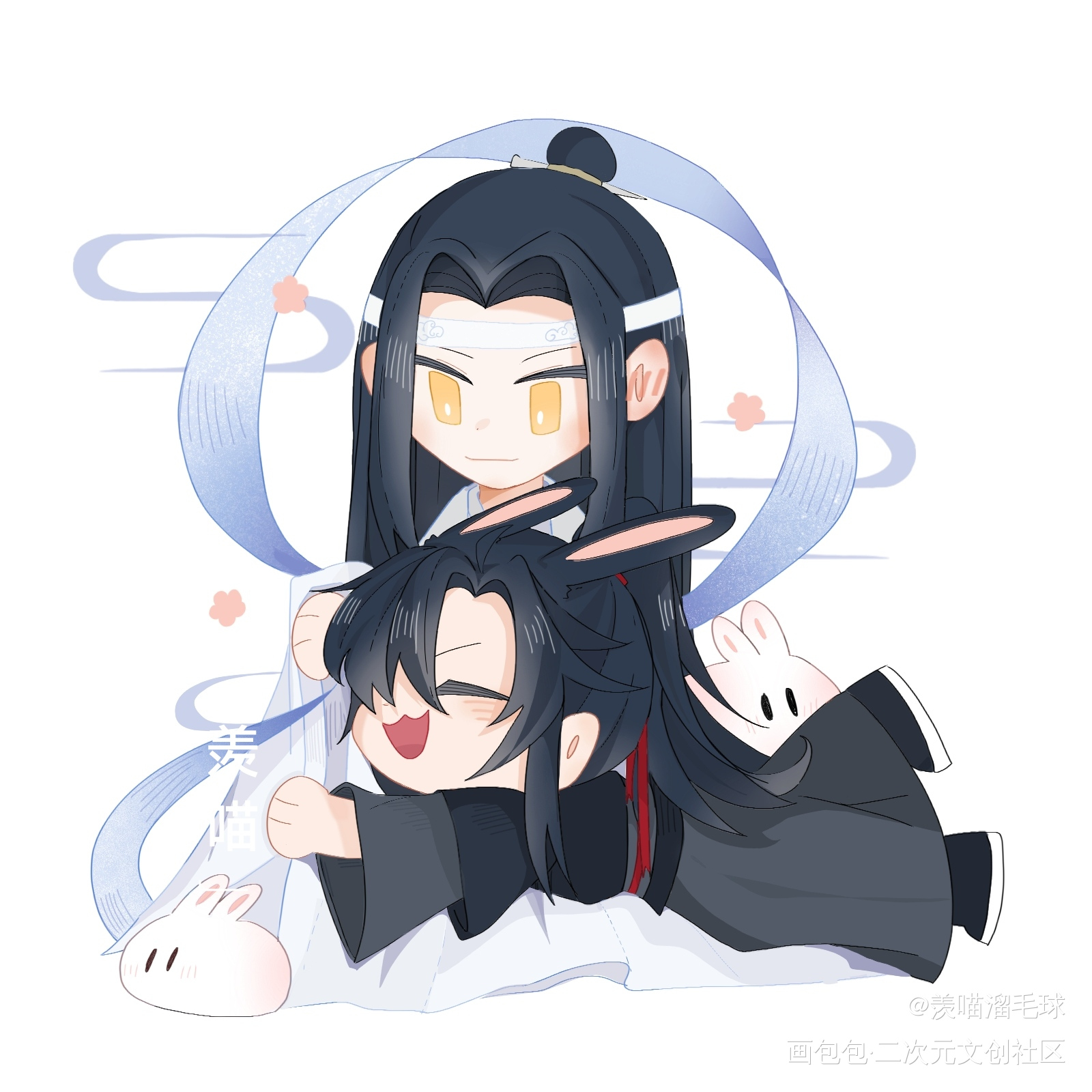 中秋贺图_魔道祖师忘羡魏婴蓝湛蓝忘机，魏无羡蓝忘机魏无羡魏无羡蓝忘机墨香铜臭绘画作品