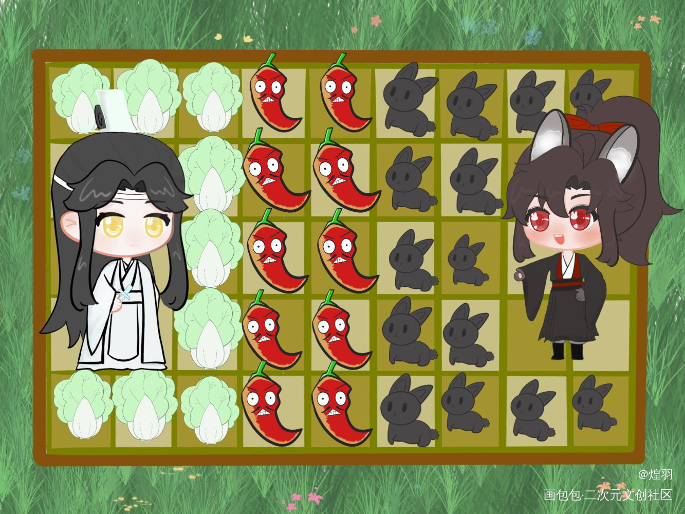 白菜大战兔子_魔道祖师忘羡墨香铜臭绘画作品