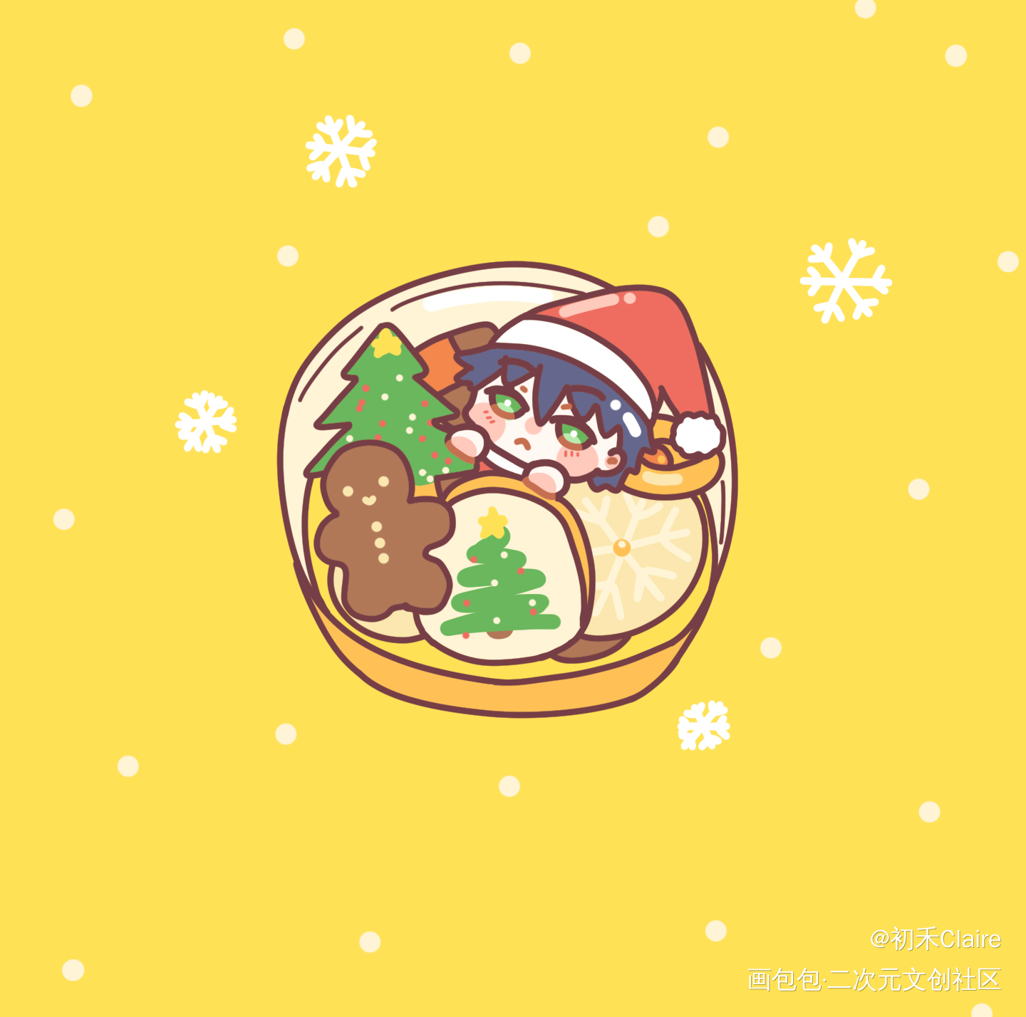 要吃哪块小饼干呢？_咒术回战伏黑惠Q版插画同人绘画作品