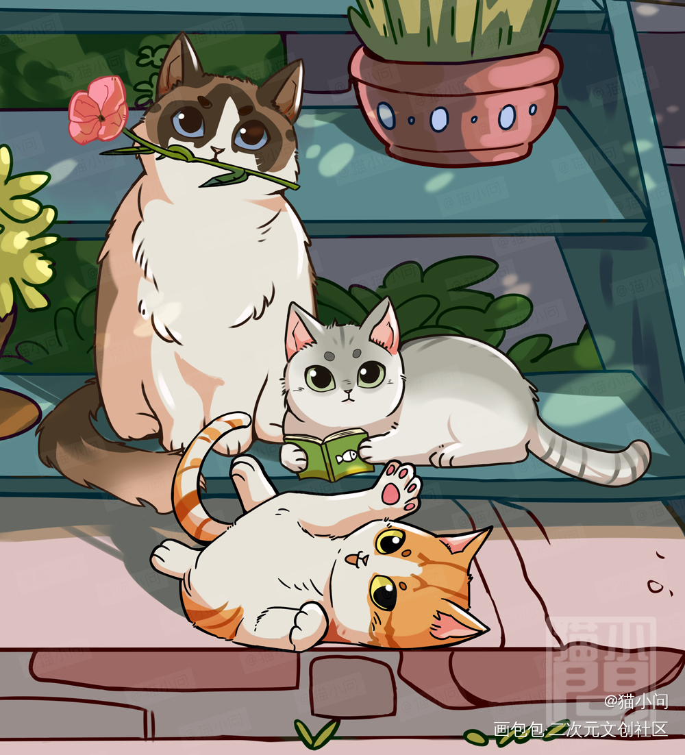 三只猫咪（先占坑）_原创角色猫咪贪吃家族绘画作品