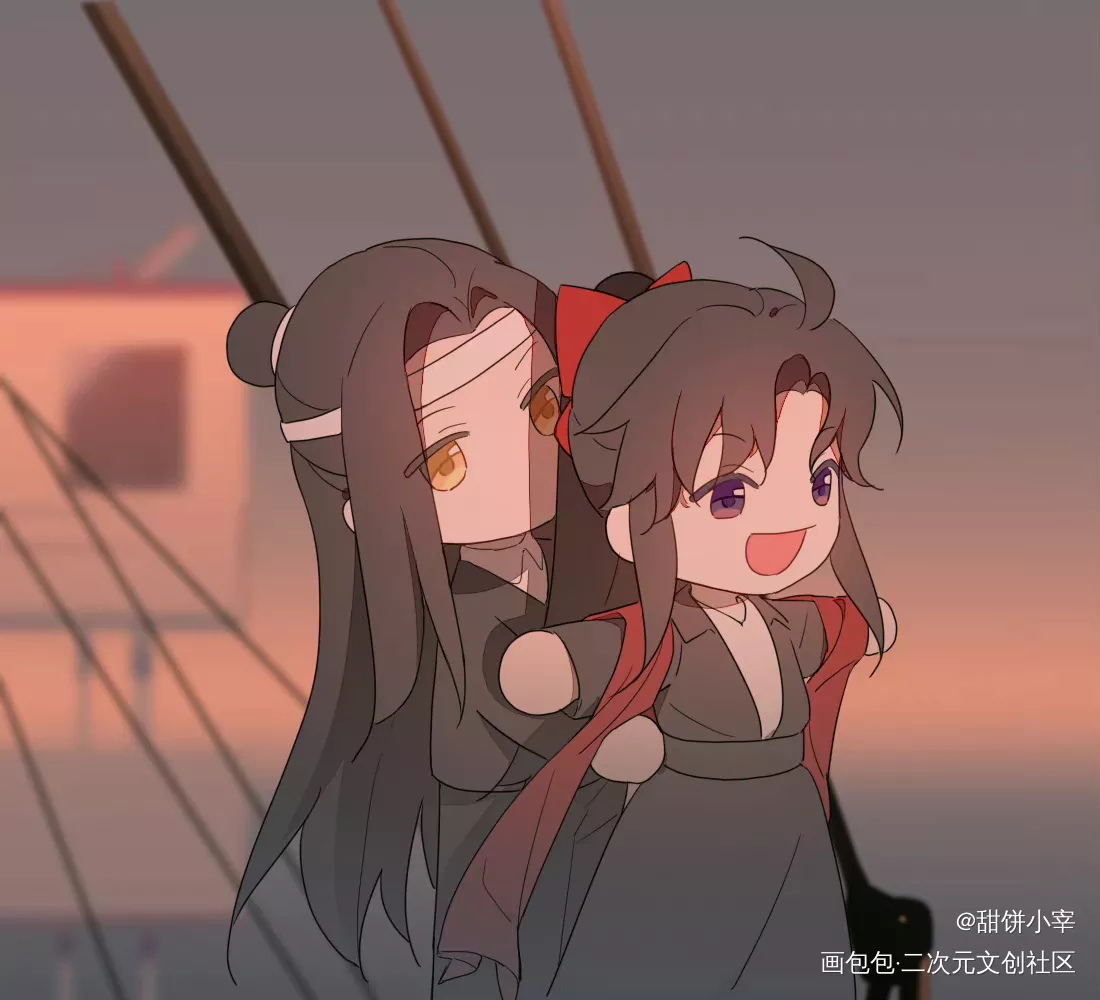 忘羡_魔道祖师忘羡蓝忘机魏无羡Q版绘画作品