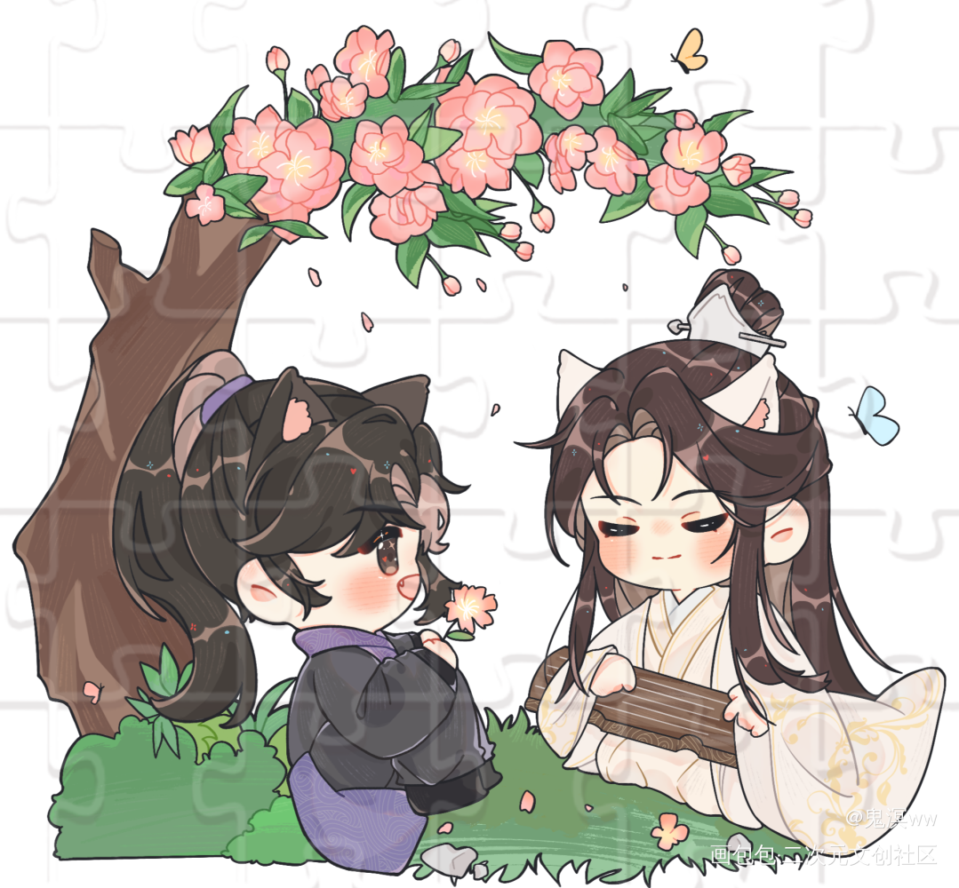 人生何必常相伴，遥以相思寄东风_二哈和他的白猫师尊燃晚平涂Q版约稿绘画作品