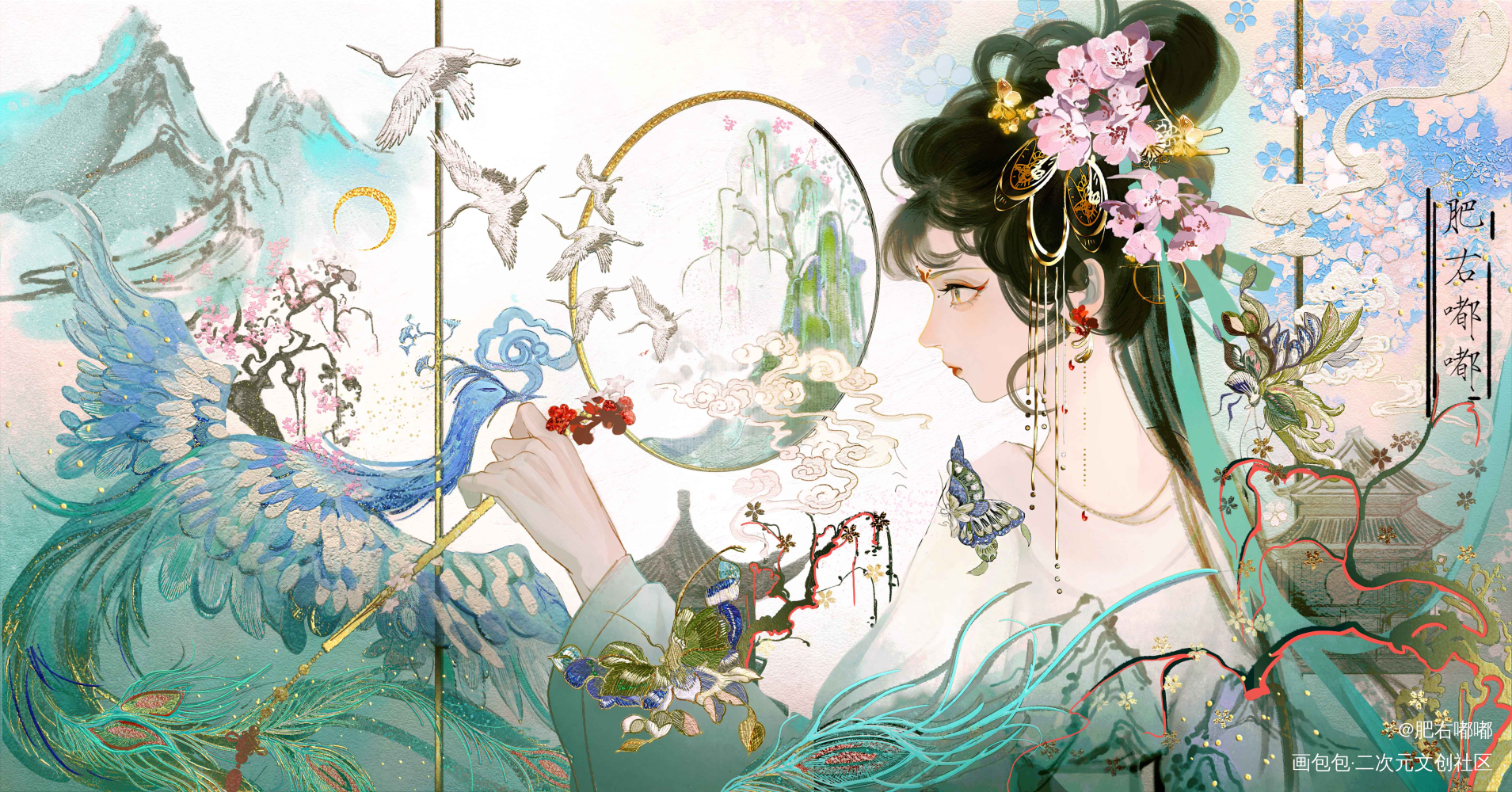 未曾因梦生，自当向梦死_水墨古风水彩场景插画岩彩画画绘画绘画作品