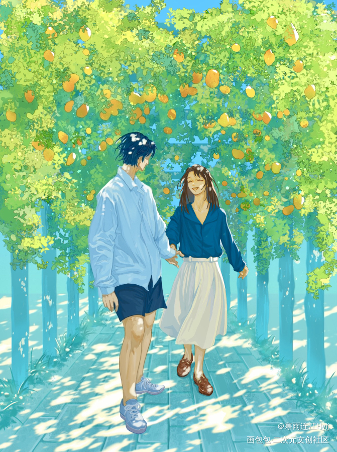 牵手_插画板绘原创oc绘画作品