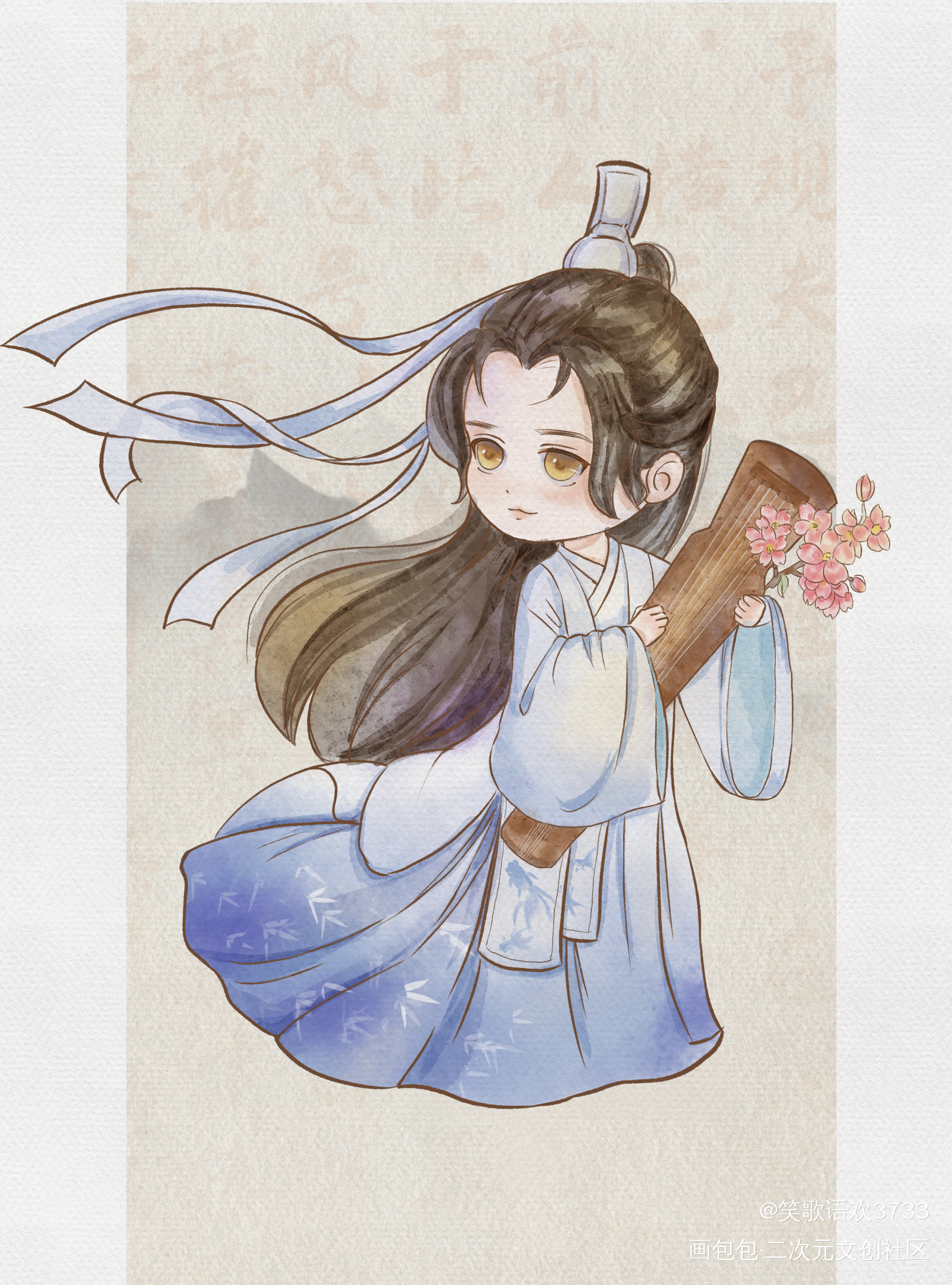 神木仙君楚晚宁_二哈和他的白猫师尊楚晚宁板绘涂水彩绘画作品