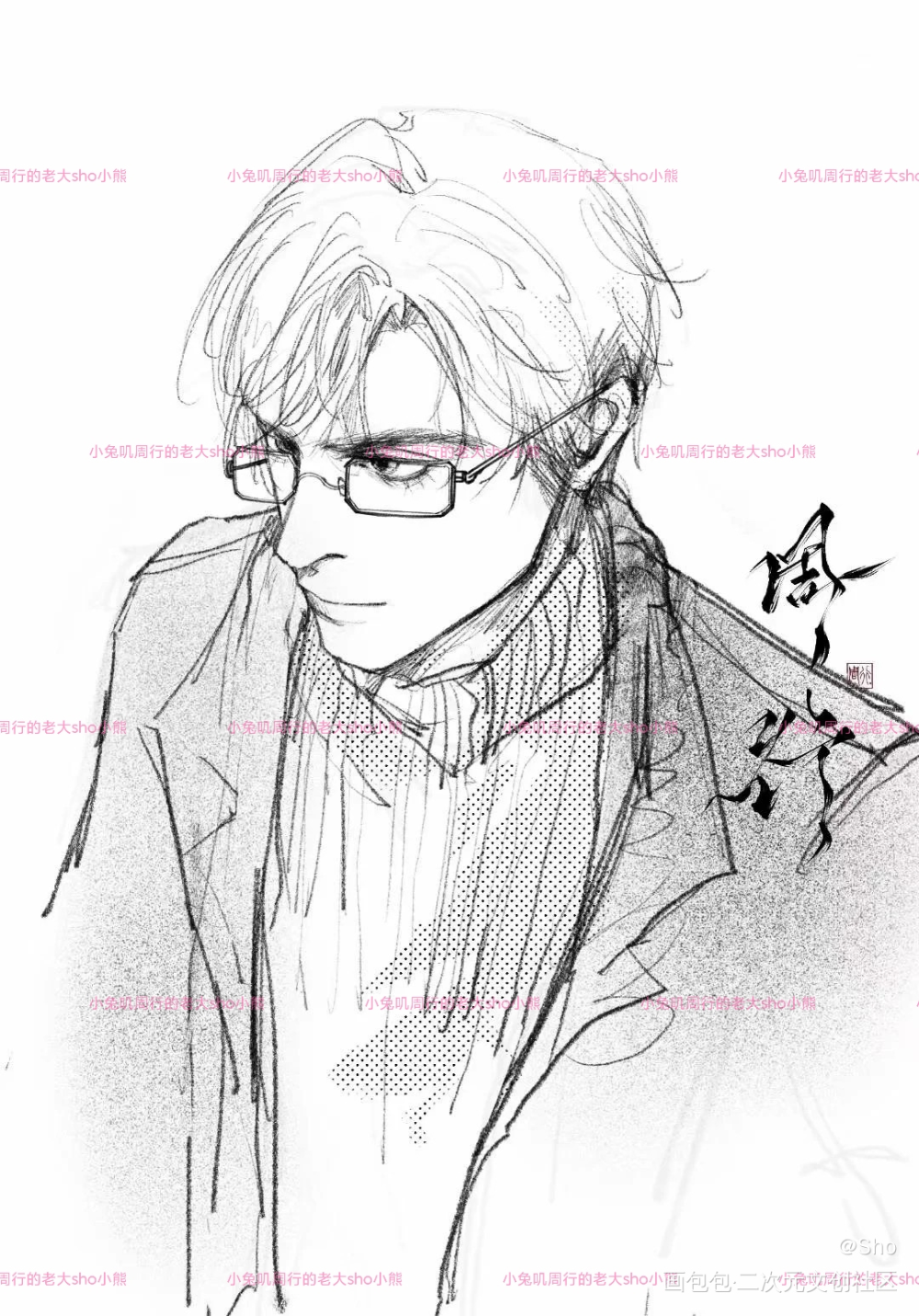 陆沉 光夜_光与夜之恋陆沉黑白简笔光夜绘画作品