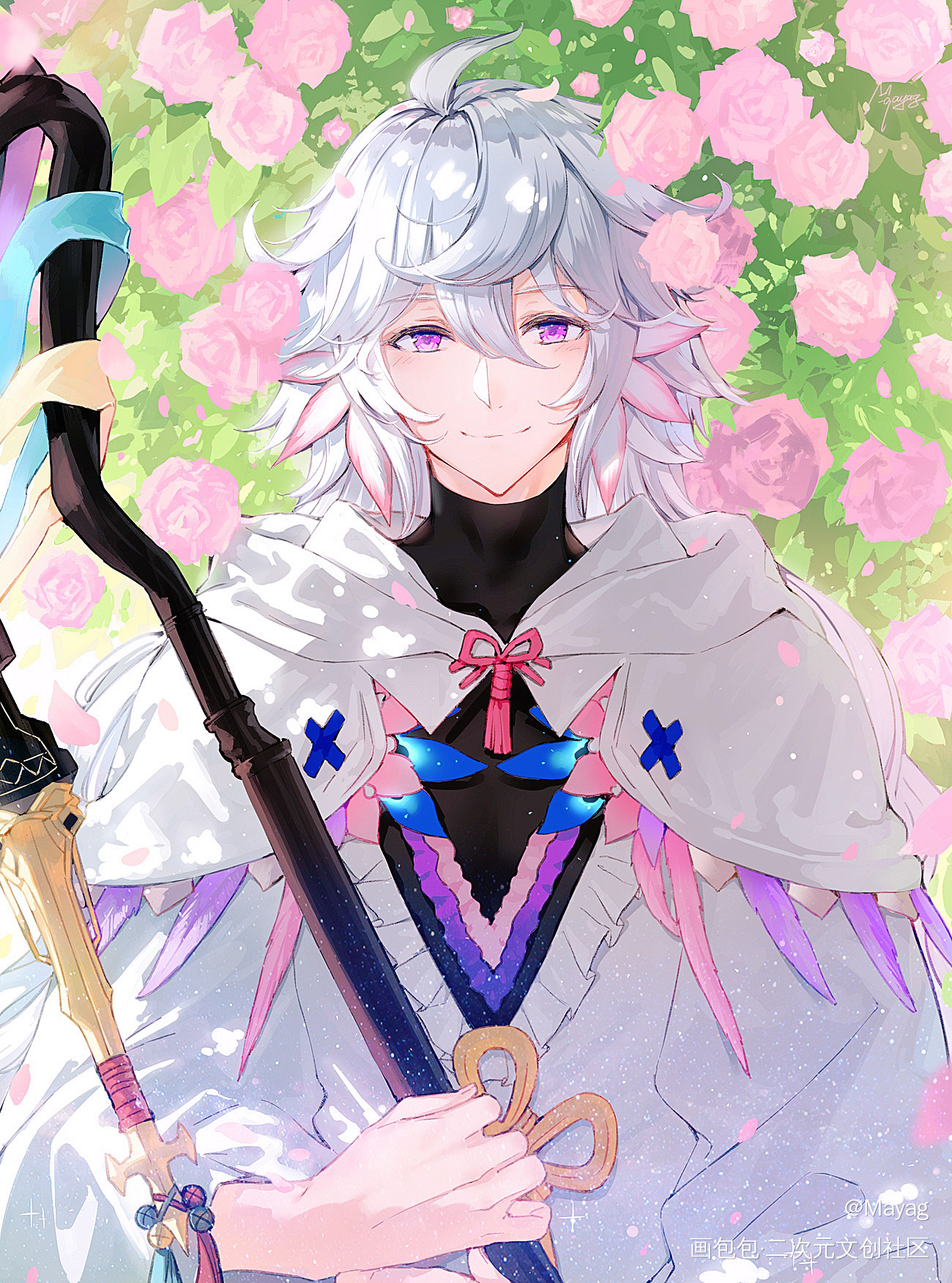 花之魔术师_FGO梅林日系插画摸鱼板绘绘画fgo手游绘画作品