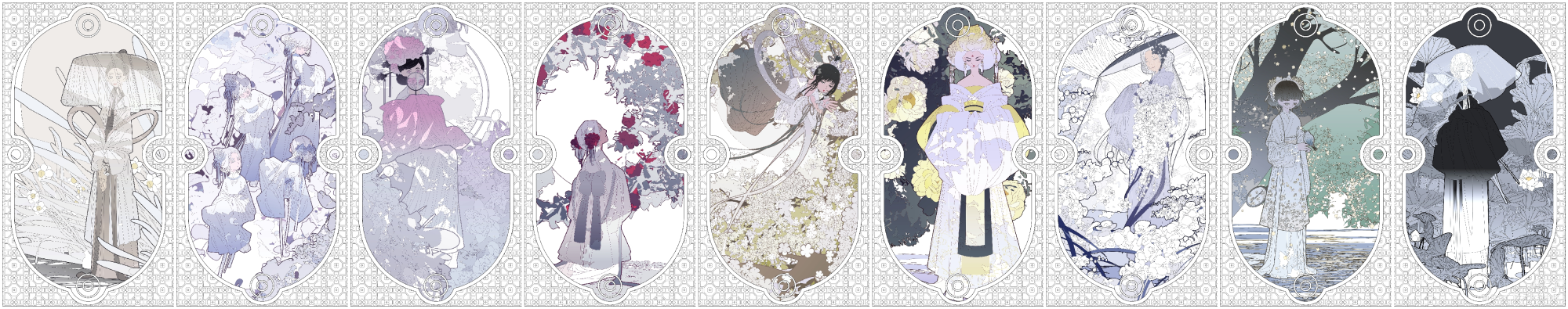 浅色花神_矢量古风唯美卡牌场景插画绘画练习壁纸绘画绘画作品