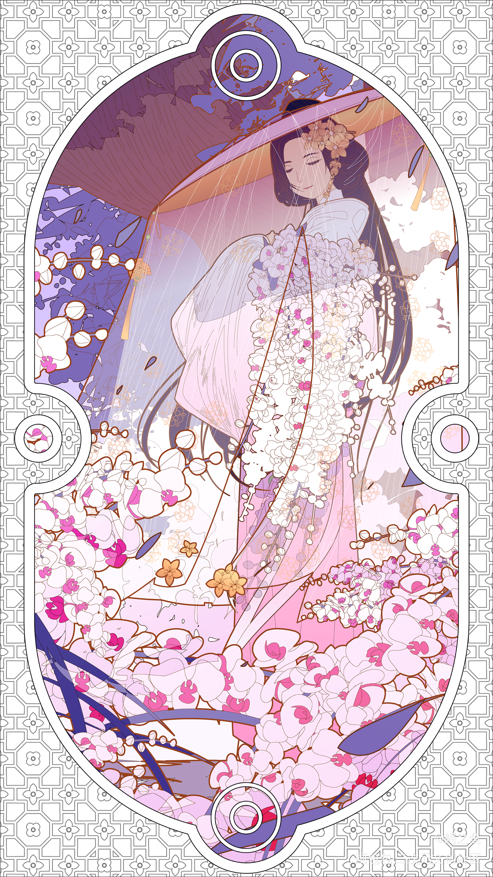 一月兰_矢量古风唯美卡牌场景插画绘画练习壁纸绘画绘画作品