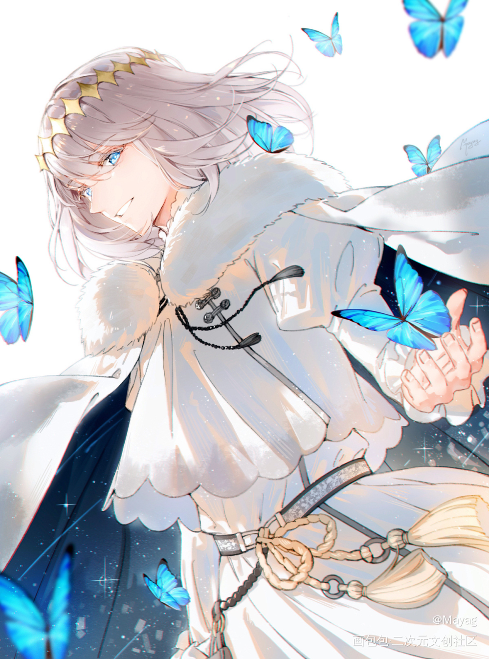 白き王_FGO奥伯龙日系插画摸鱼板绘绘画绘画作品