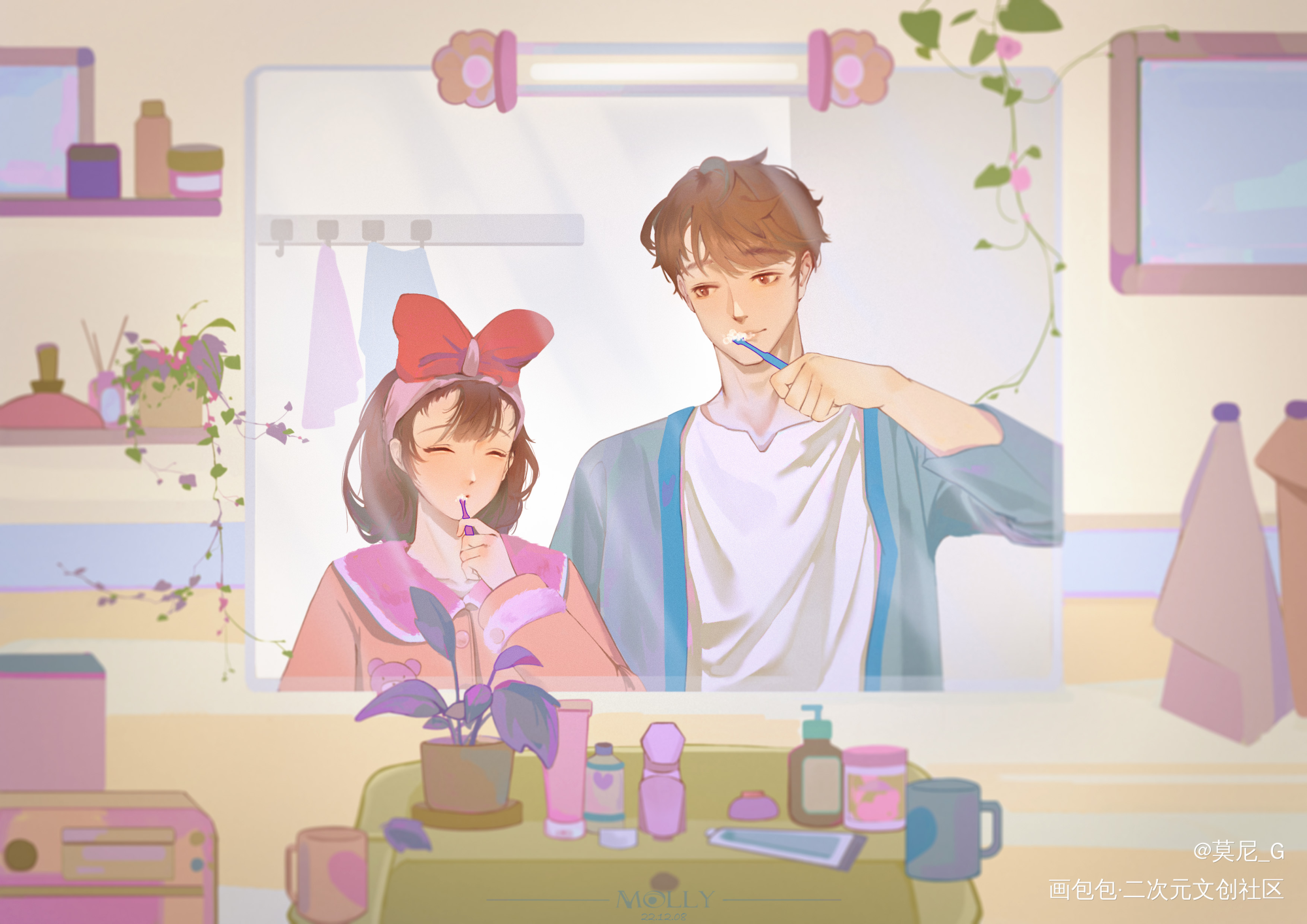 小情侣日常_未定事件簿夏彦板绘涂我要上首推插画绘画绘画作品