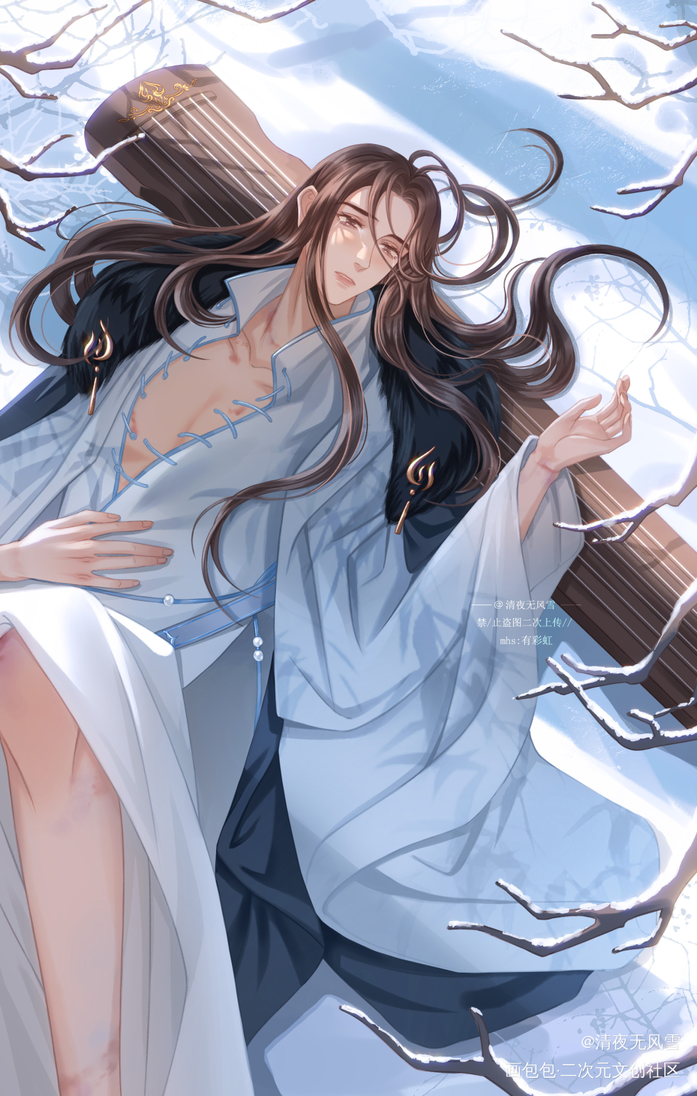 抚琴_二哈和他的白猫师尊燃晚墨燃楚晚宁绘画作品