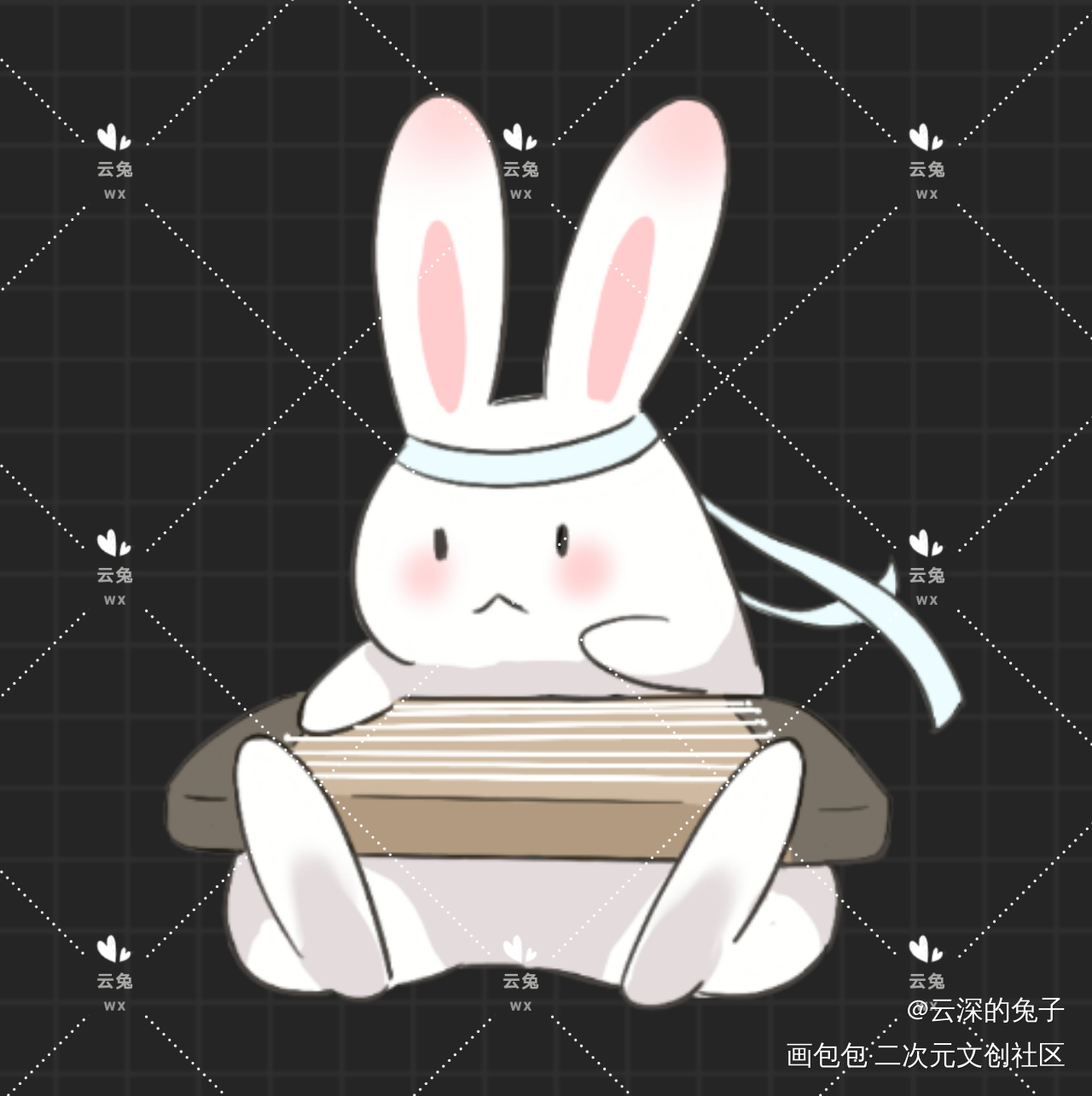 抚琴叽兔兔_魔道祖师忘羡蓝忘机魏无羡Q版绘画作品
