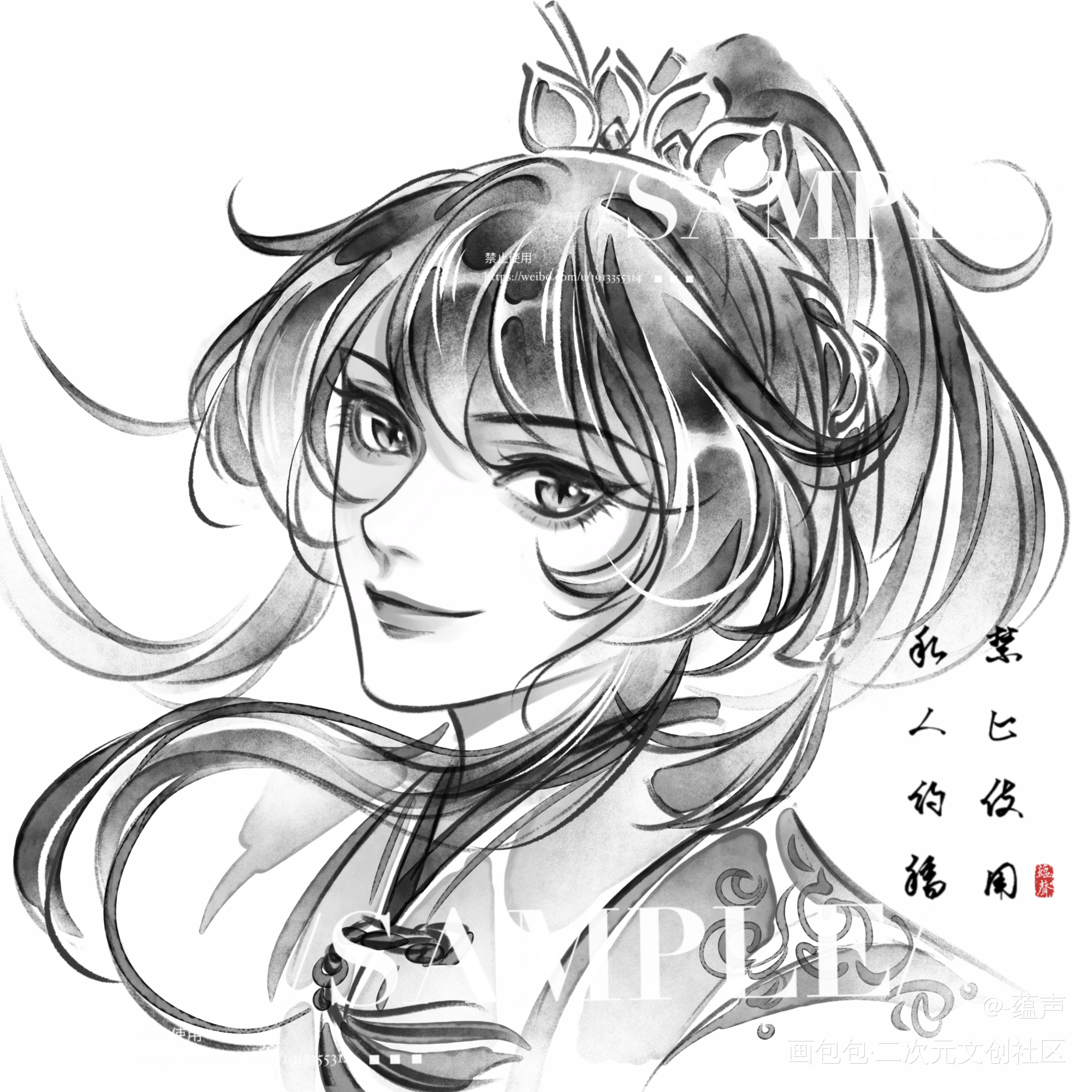 最近的水墨头像稿一起发发_水墨约稿绘画作品