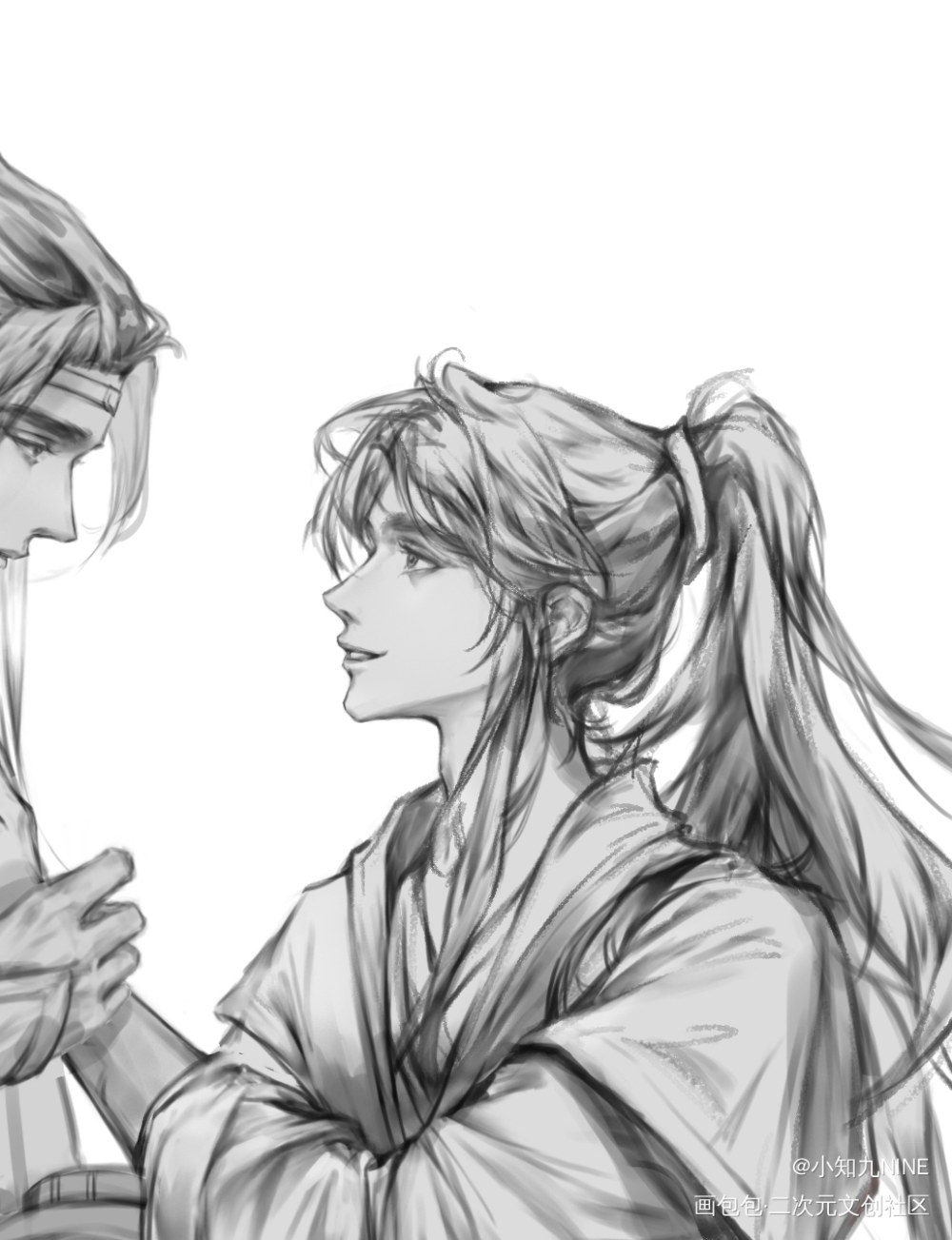 摸张忘羡 还没上色_魔道祖师忘羡绘画绘画作品