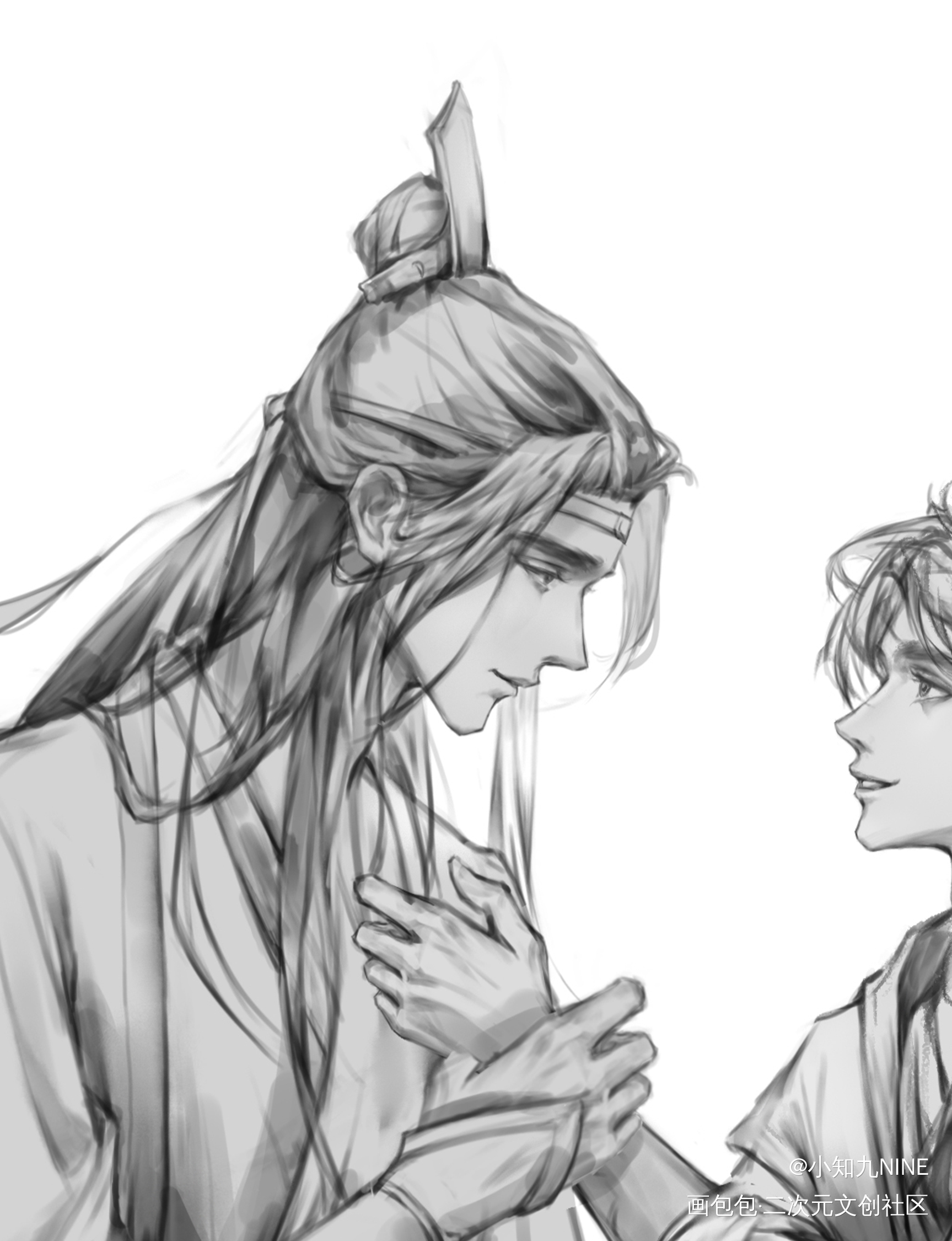 摸张忘羡 还没上色_魔道祖师忘羡绘画绘画作品
