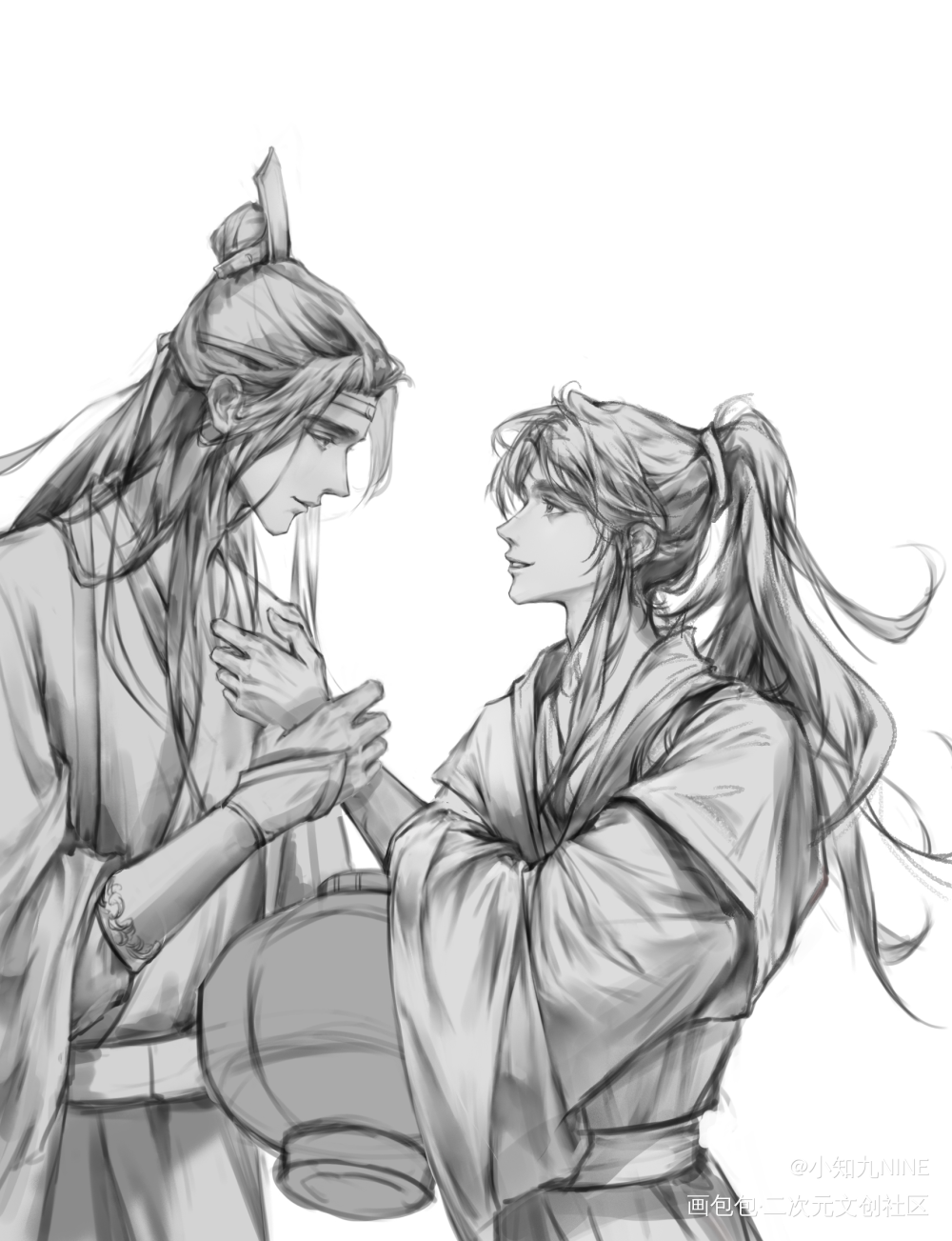 摸张忘羡 还没上色_魔道祖师忘羡绘画绘画作品