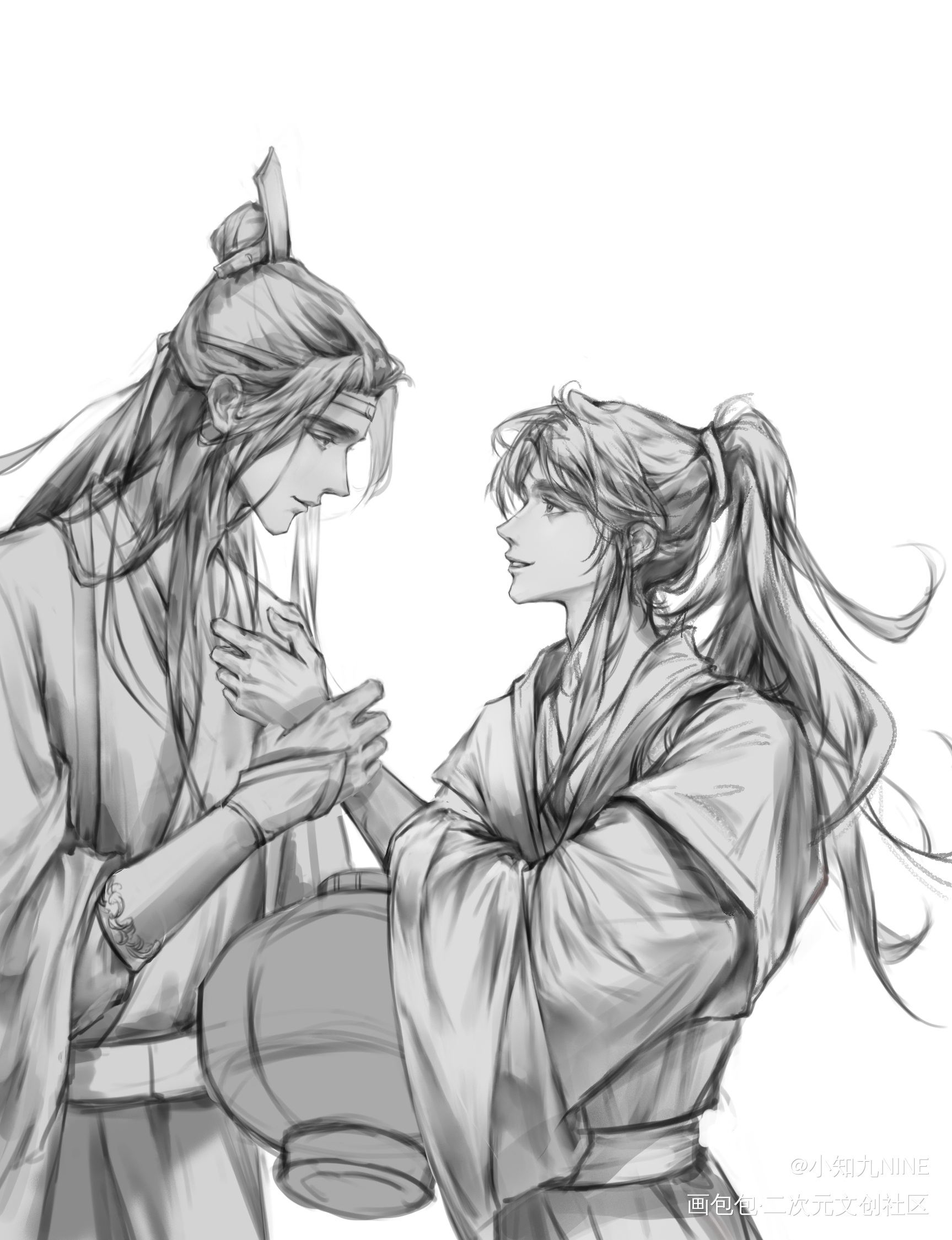 摸张忘羡 还没上色_魔道祖师忘羡绘画绘画作品