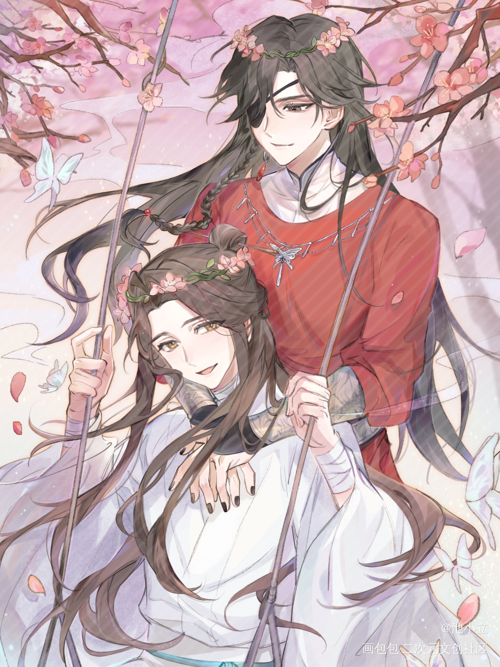 目光所及_天官赐福花怜绘画作品