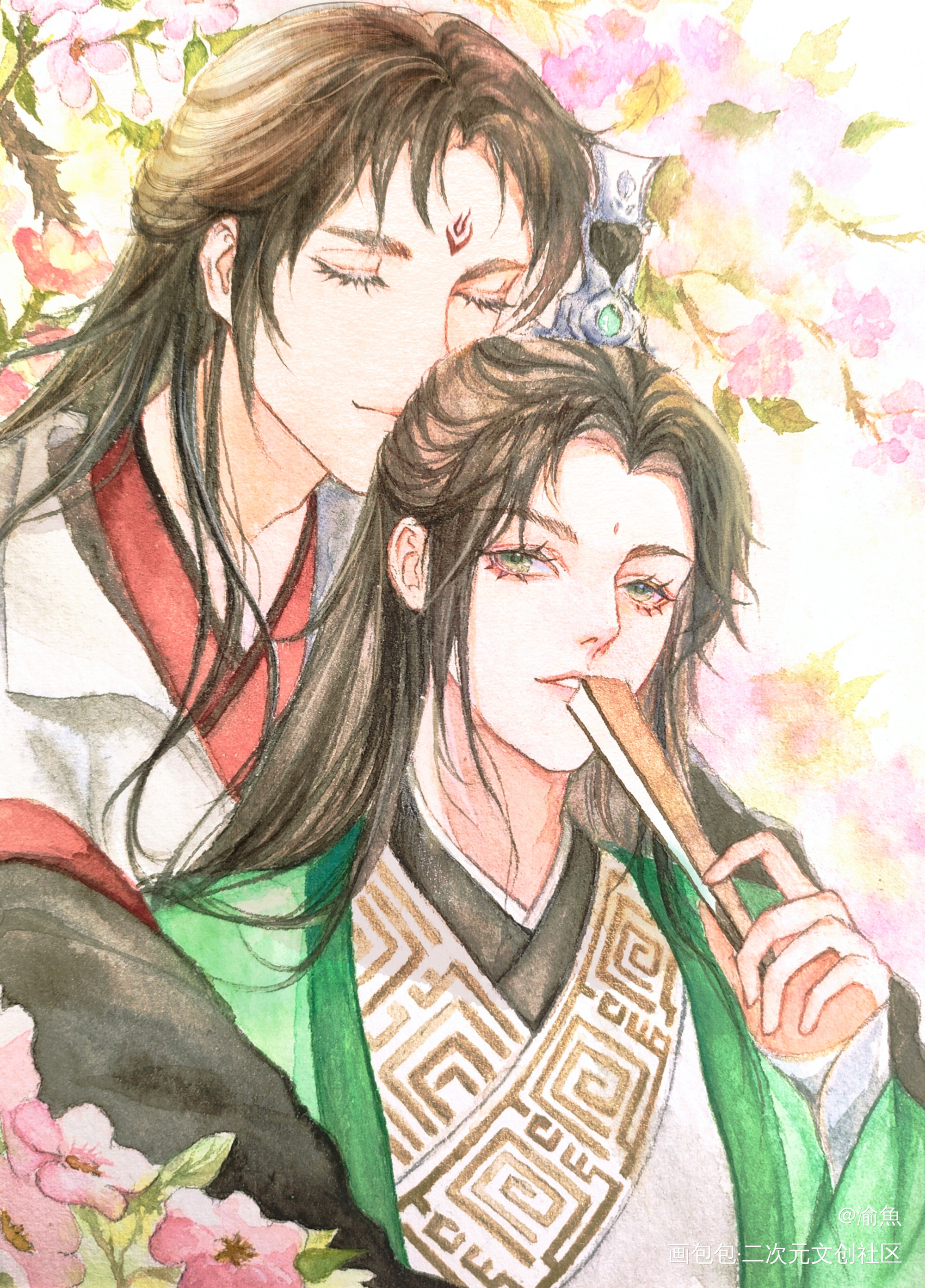 冰秋抱抱_人渣反派自救系统冰秋沈清秋洛冰河手绘水彩手绘古风水彩绘画作品