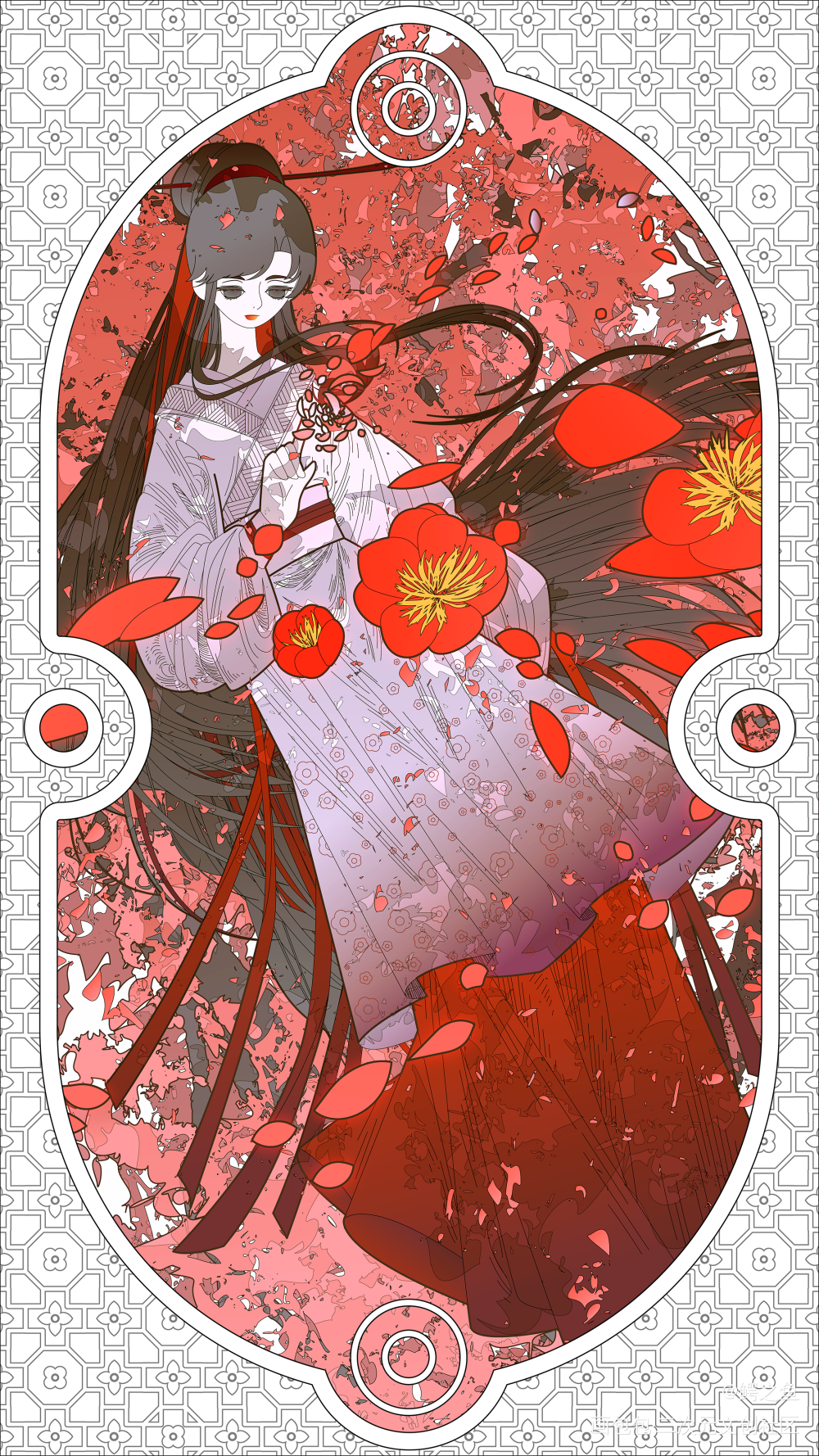 二月梅_矢量古风唯美卡牌场景插画壁纸绘画绘画作品