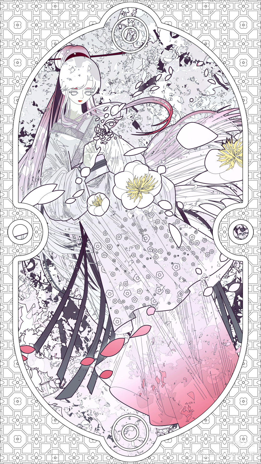 二月梅_矢量古风唯美卡牌场景插画壁纸绘画绘画作品